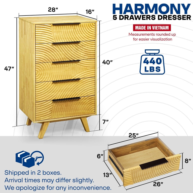 Acacia Harmony Dresser with 5 Drawers