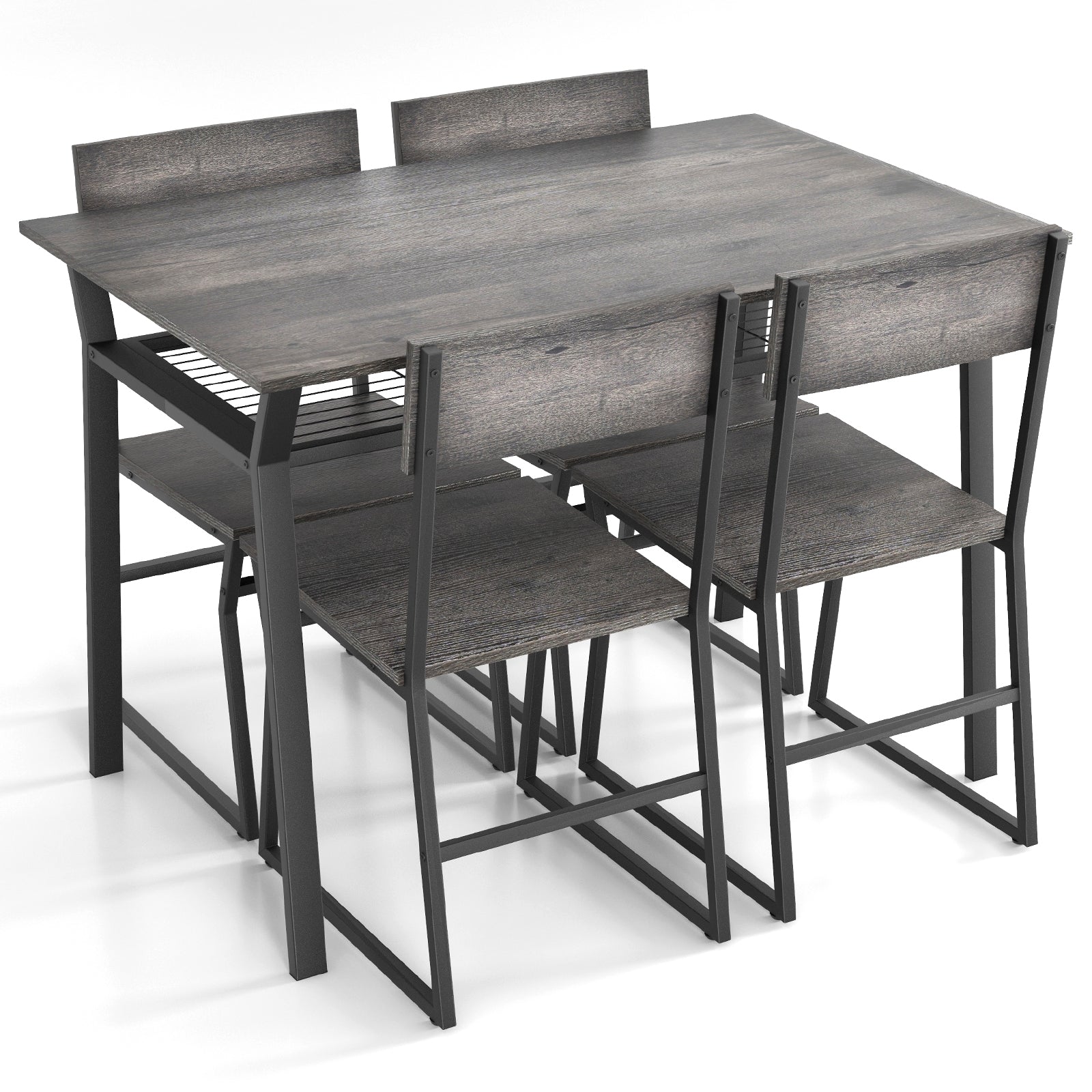 5 Piece Dining Table Set with Storage Rack - Gray