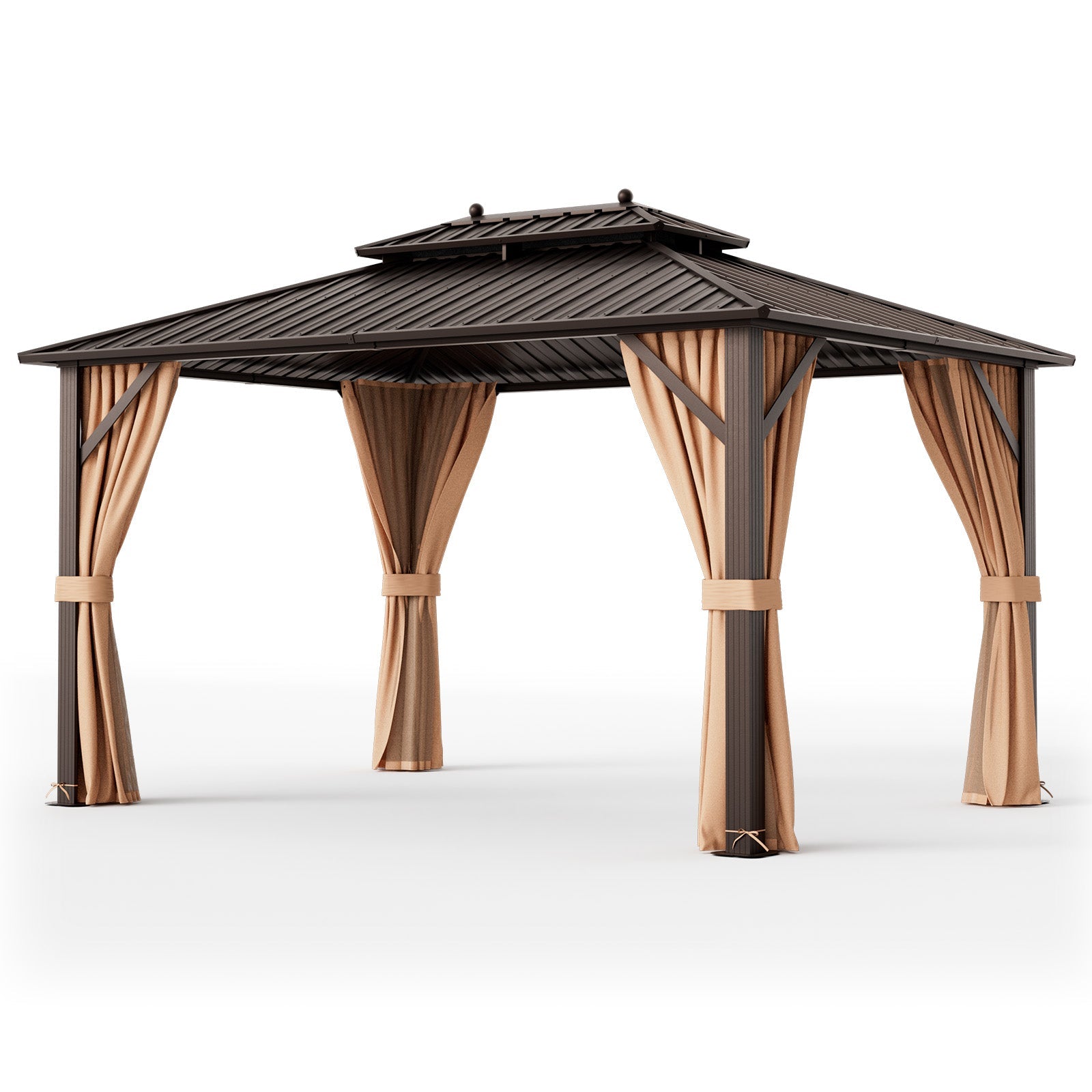10x13ft Double-Roof Patio Hardtop Gazebo -Coffee