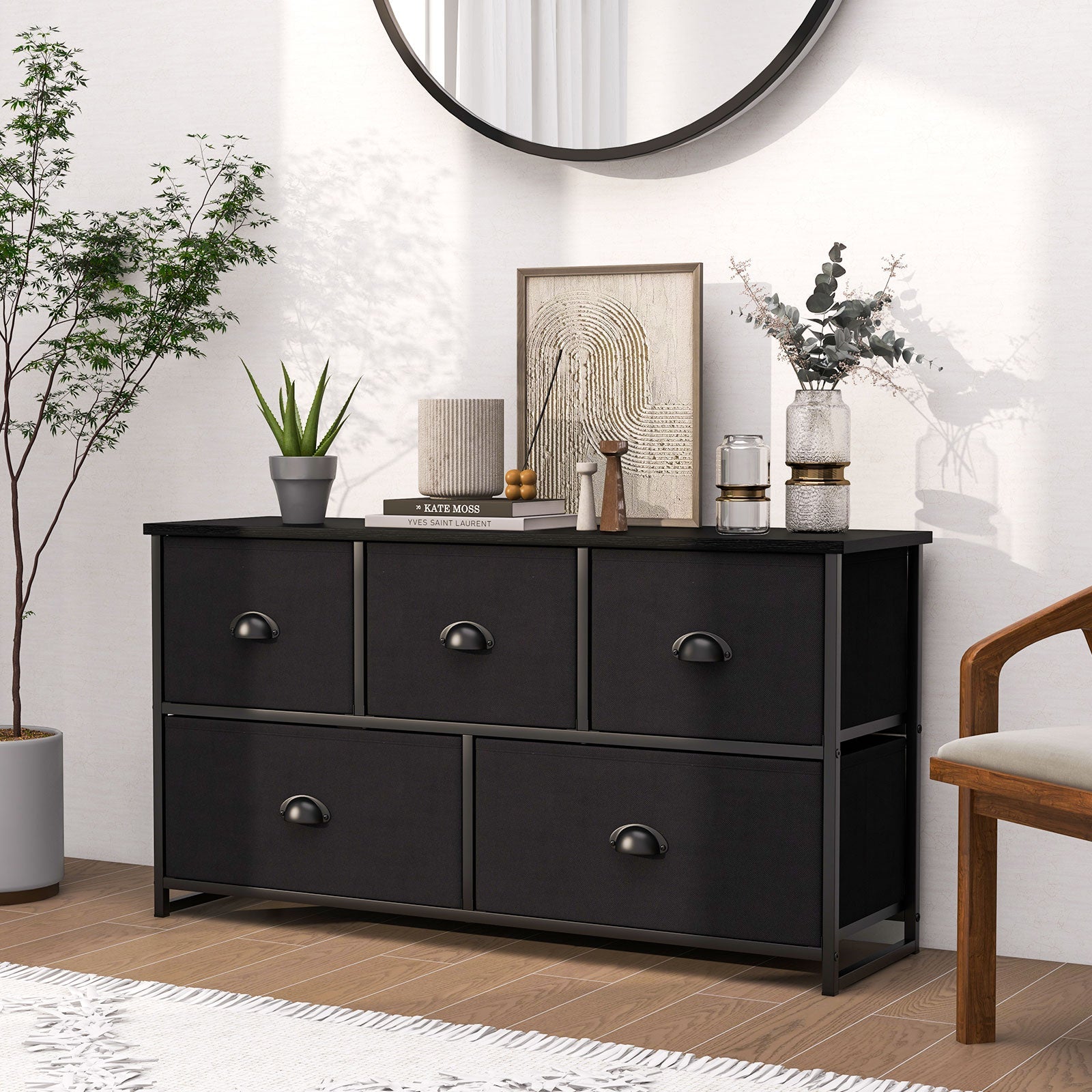 Dresser with 5 Foldable Cloth Storage Cubes - Black