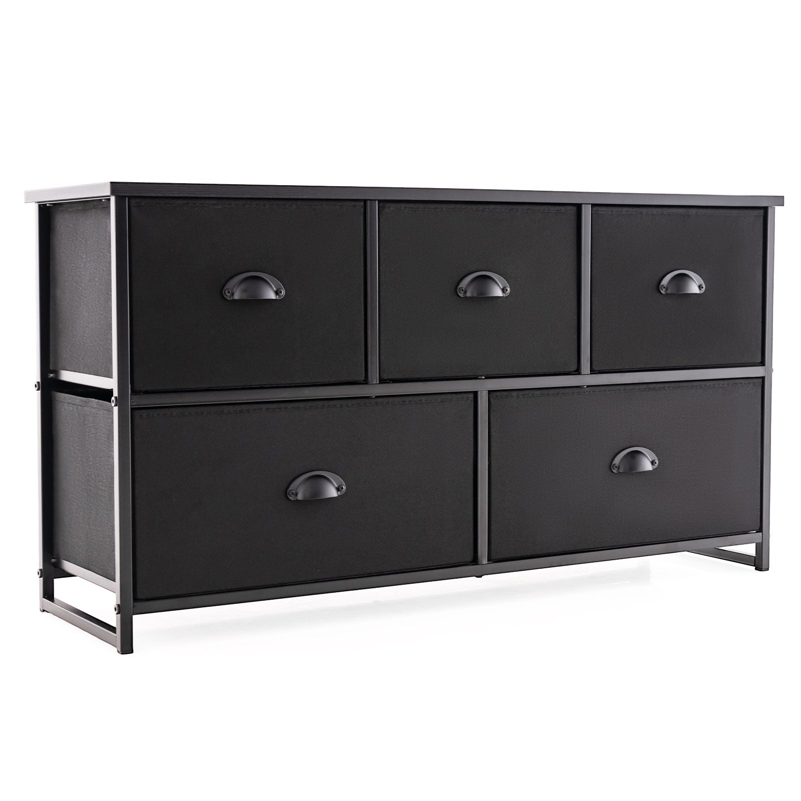 Dresser with 5 Foldable Cloth Storage Cubes - Black