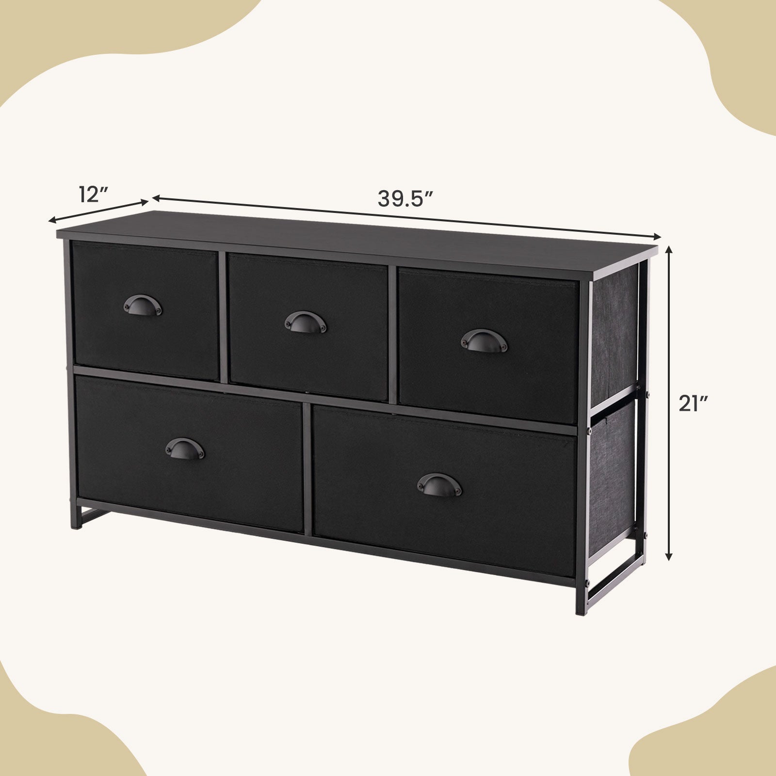Dresser with 5 Foldable Cloth Storage Cubes - Black