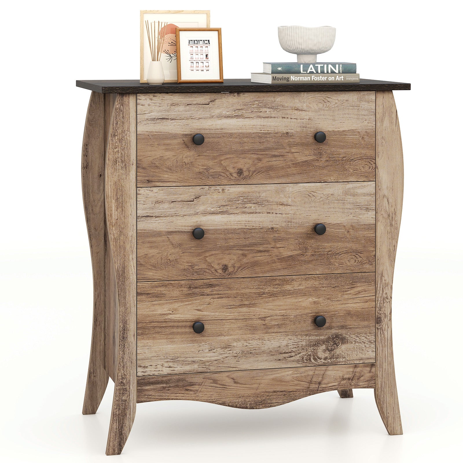 Dresser for Bedroom with 3 Folding Fabric Drawers & Anti-tipping Kit-Brown