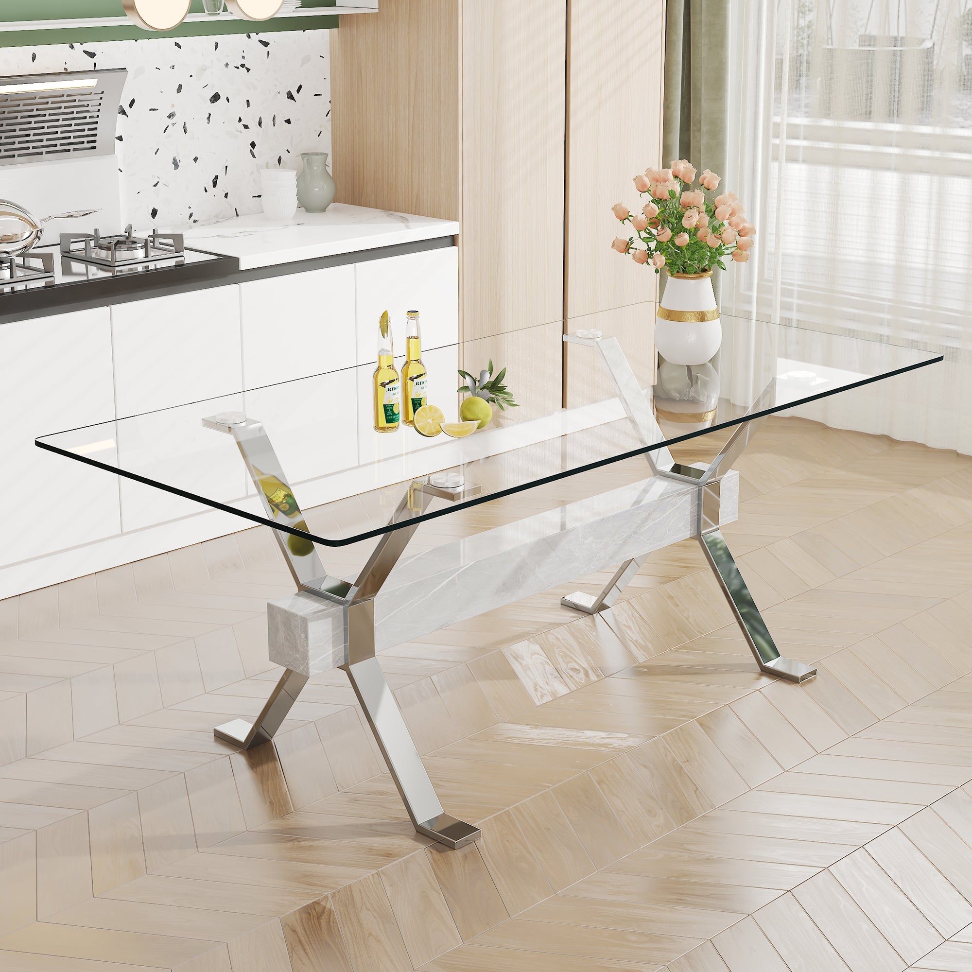 Modern Tempered Glass Dining Table 79 ''x39'' x 30 '' 1105
