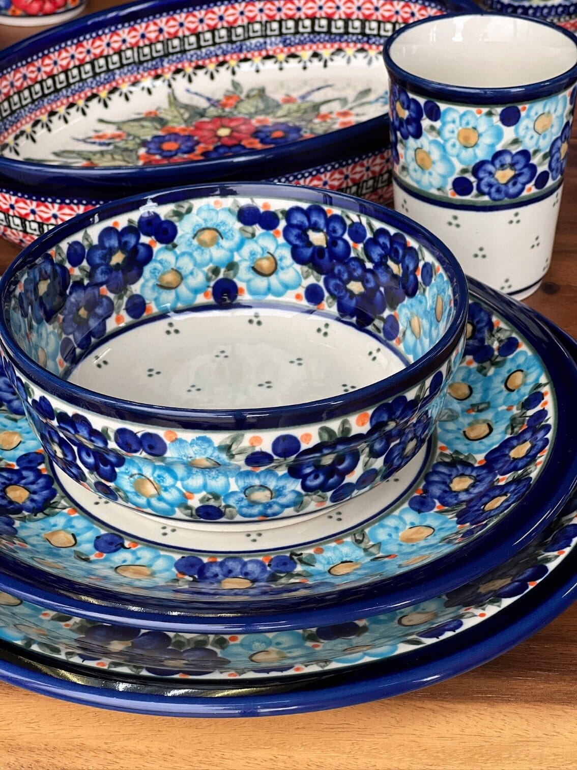 Plate, Round, Dinner, 10.75" Plate in "Garden Party Blues" by Zaklady | Y1014-DU50 by The Polish Pottery Outlet