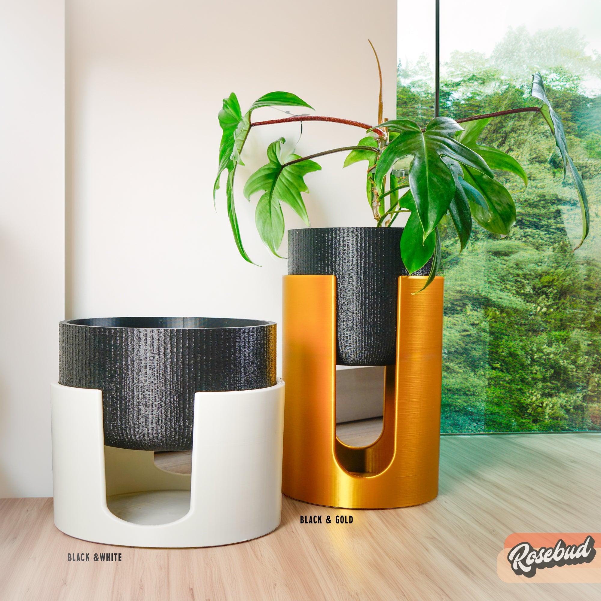 stylish indoor plant stands Linensnthings.com Modern Elevated Planter and Plant Stand Set