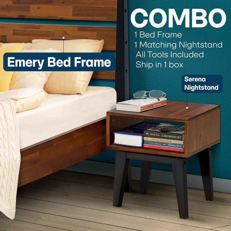 Emery Bed Frame & Nightstand Set - Acacia Solid Wood