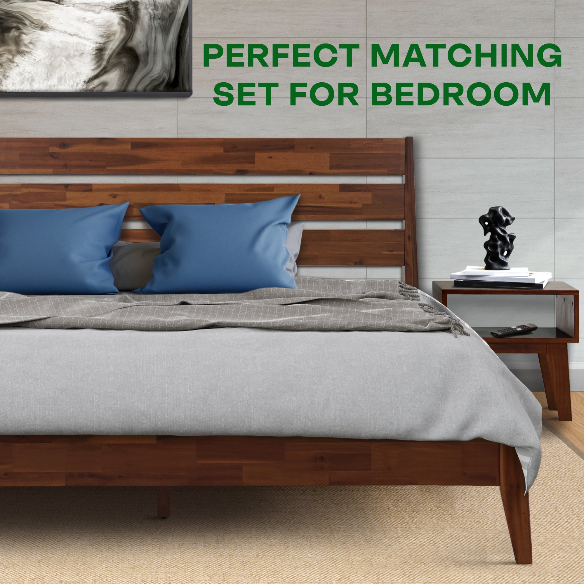 Emery Bed Frame & Nightstand Set - Acacia Solid Wood