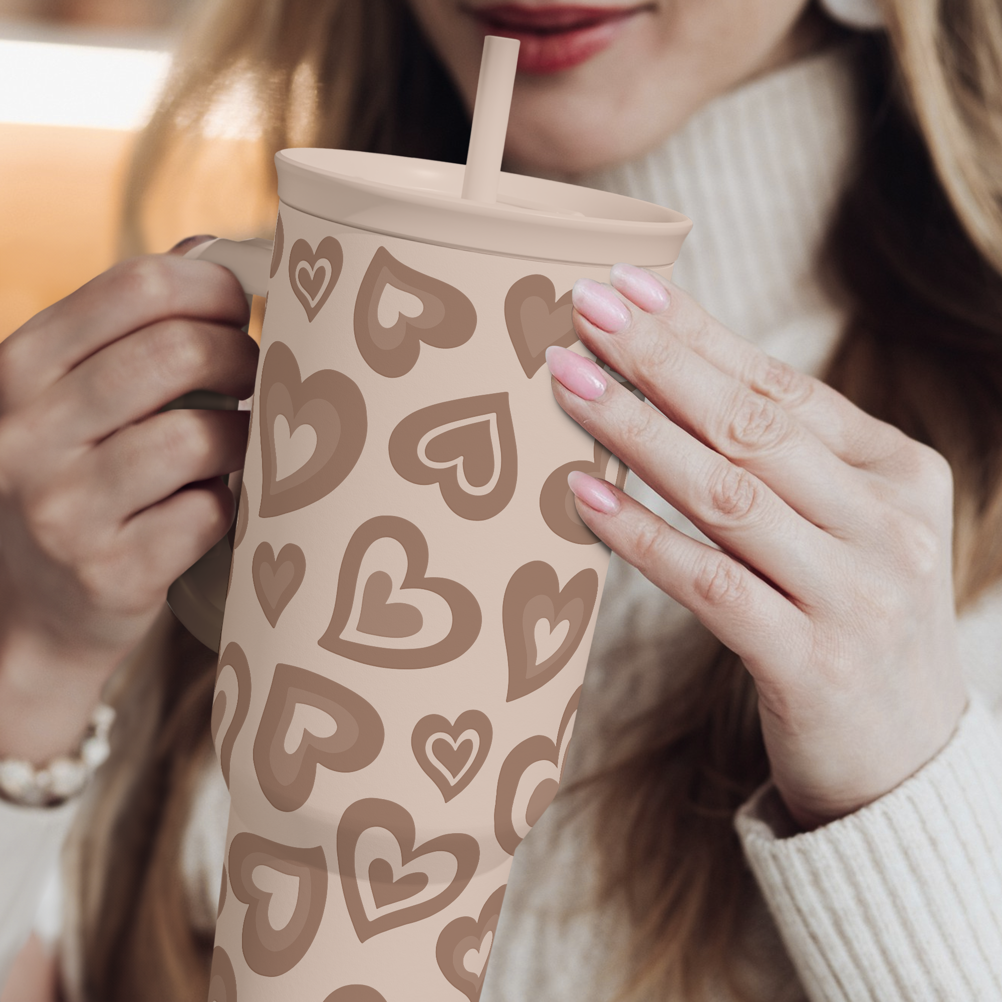 Valentine's Heart Tumbler with Handle and Straw - 40oz
