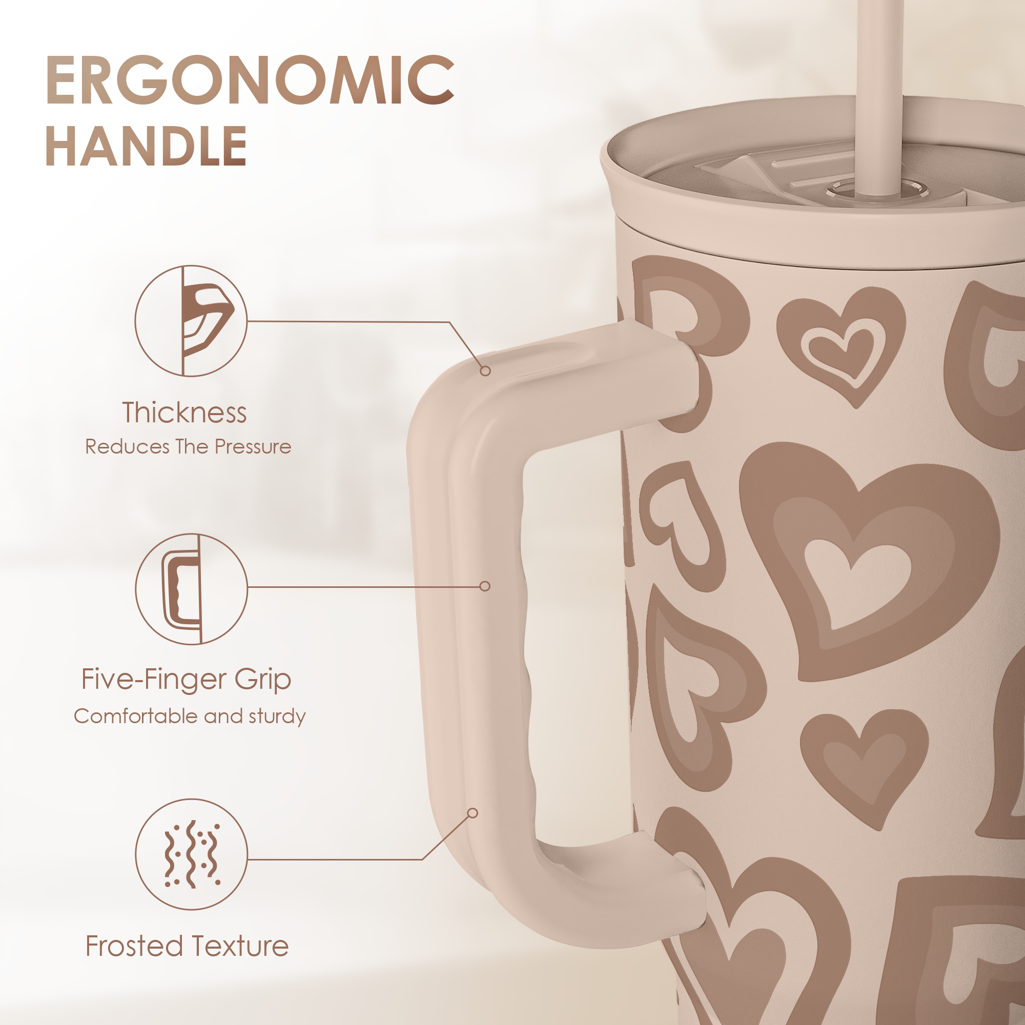 Valentine's Heart Tumbler with Handle and Straw - 40oz