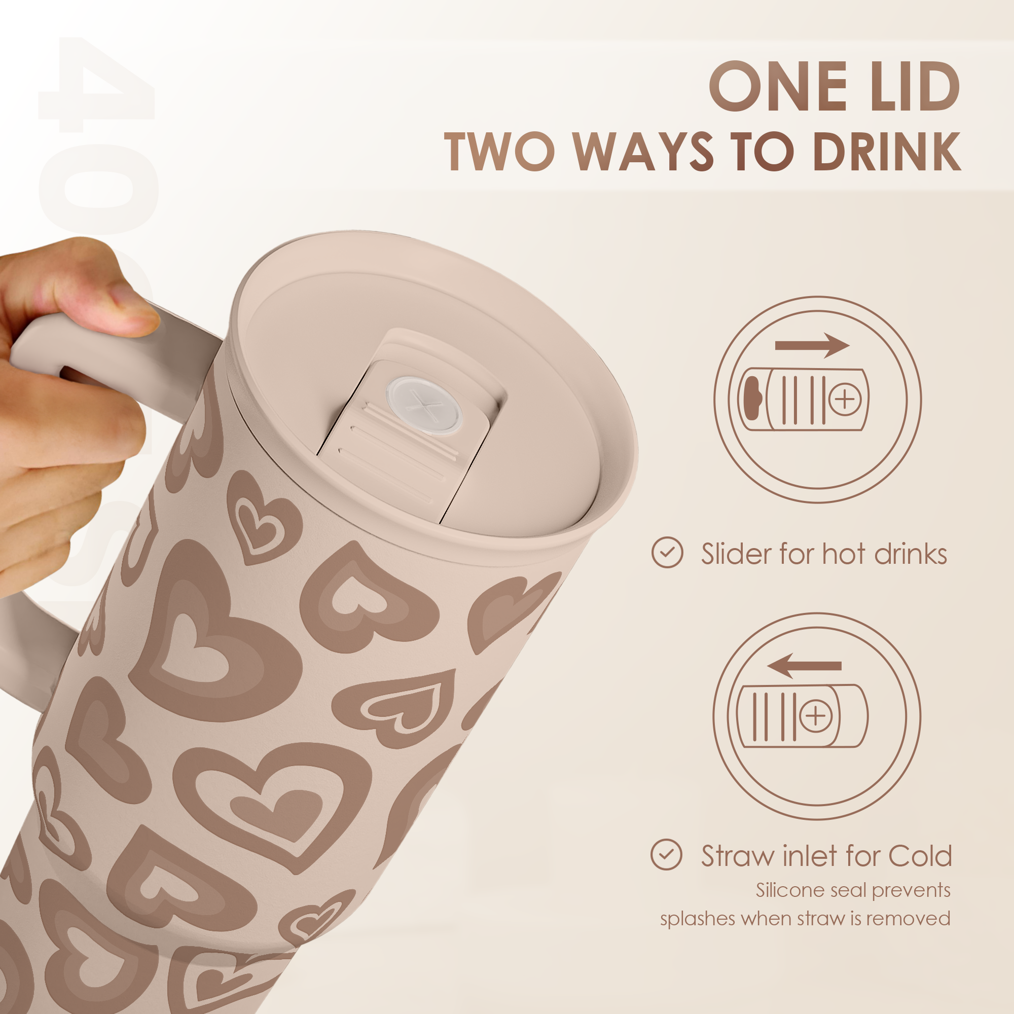 Valentine's Heart Tumbler with Handle and Straw - 40oz