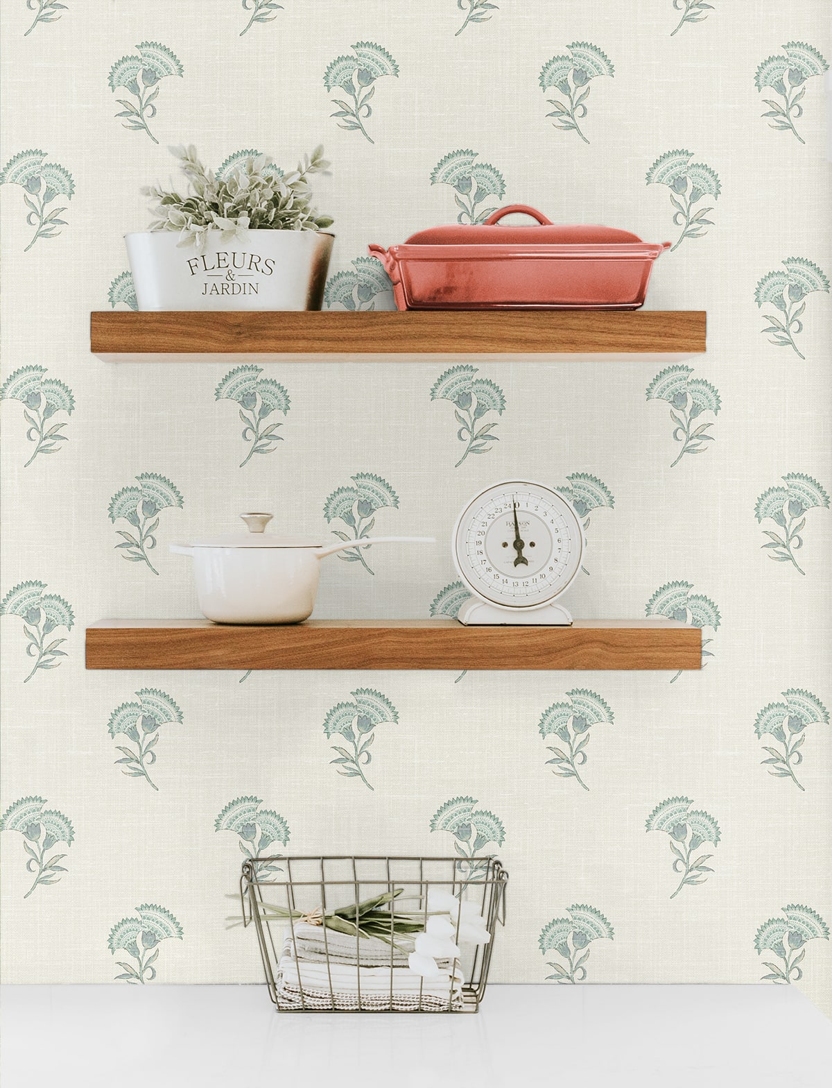 French Country Lotus Branch Floral Unpasted Wallpaper