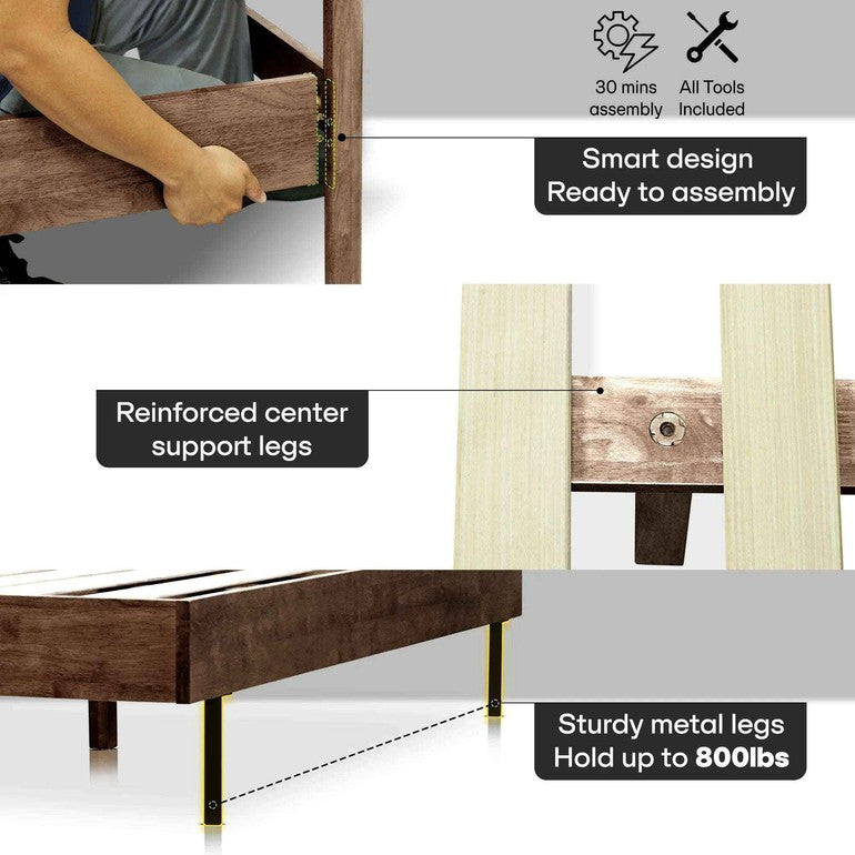 Acacia Astoria Upholstered Solid Wood Bed Frame