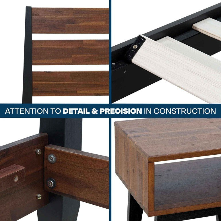 Emery Bed Frame & Nightstand Set - Acacia Solid Wood