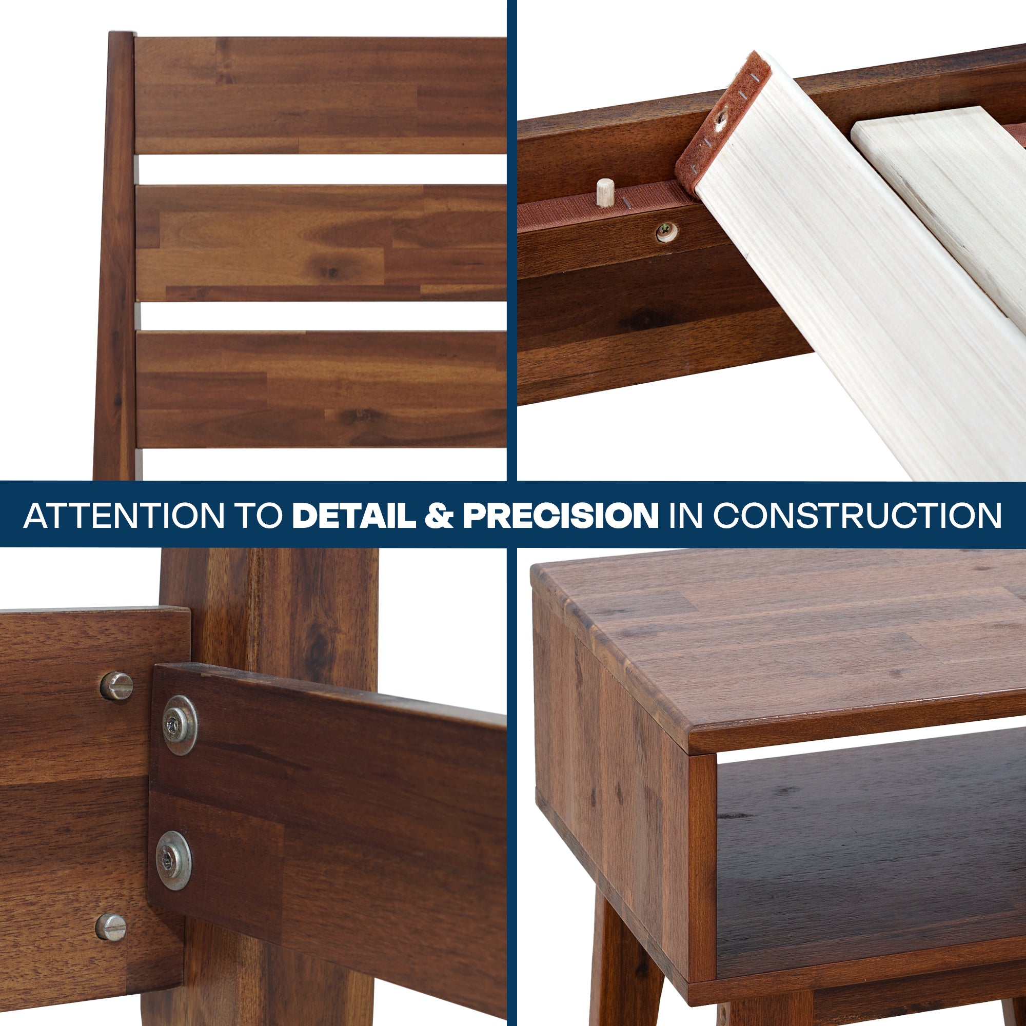 Emery Bed Frame & Nightstand Set - Acacia Solid Wood