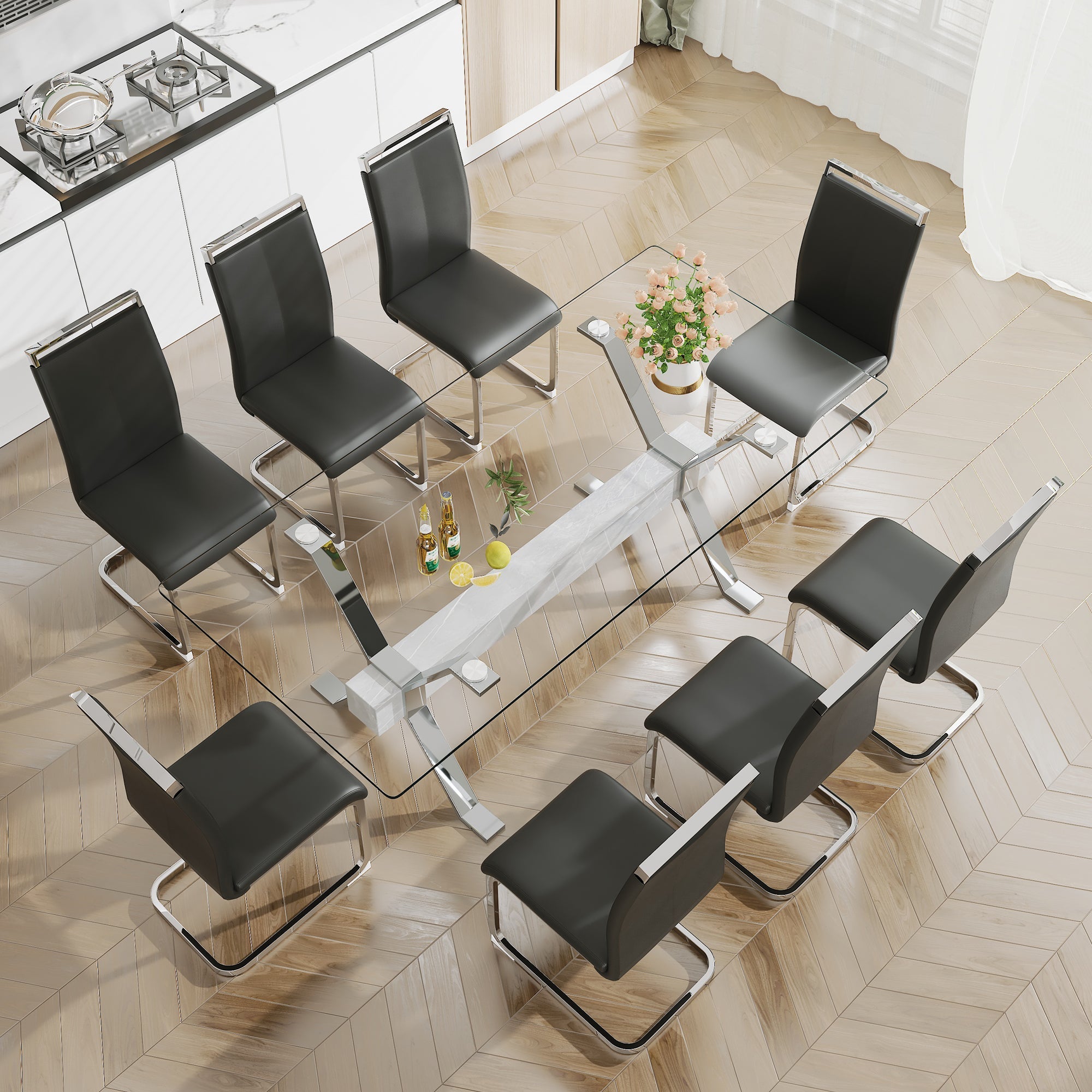 Modern Tempered Glass Dining Table 79 ''x39'' x 30 '' 1105