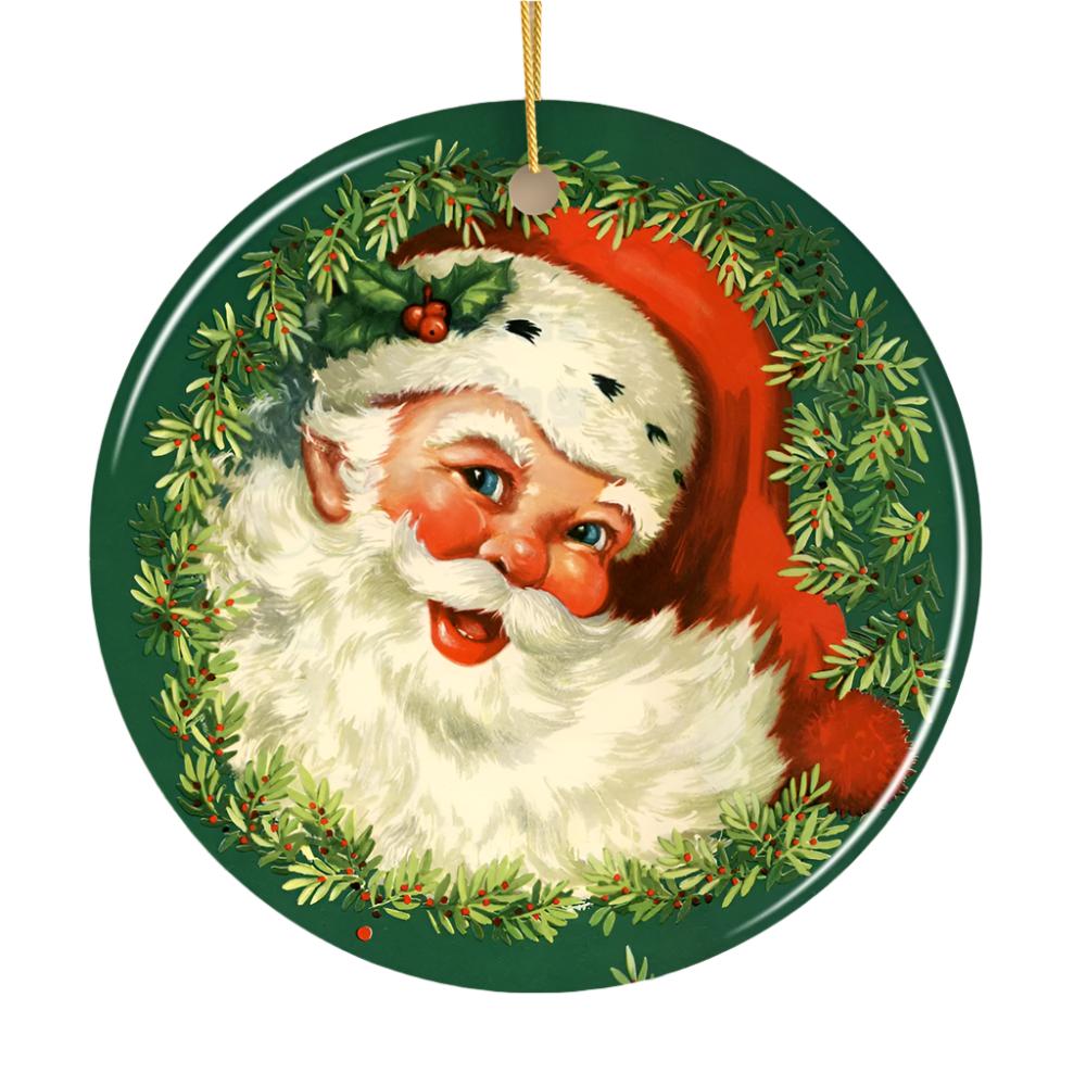 Victorian Santa Round Christmas Ornament Ceramic Ornament OrnamentallyYou Circle Version 2 