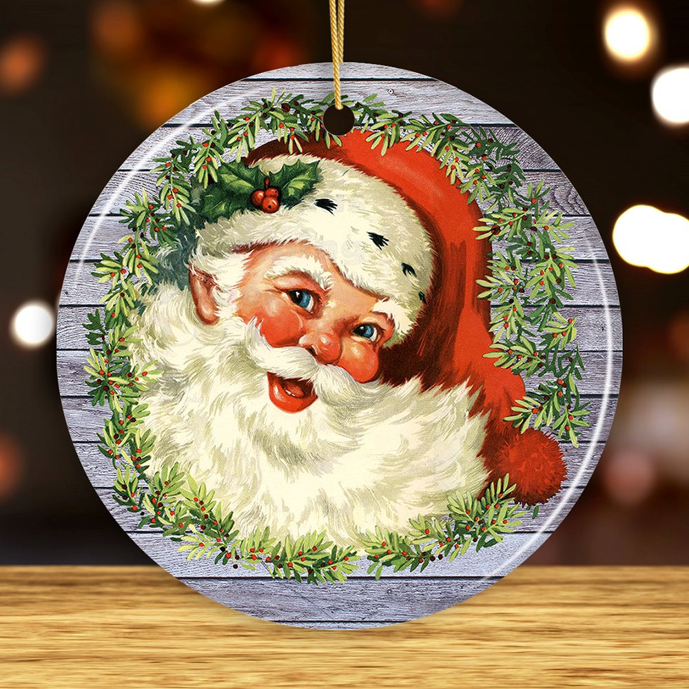 Victorian Santa Round Christmas Ornament Ceramic Ornament OrnamentallyYou Circle Version 1 