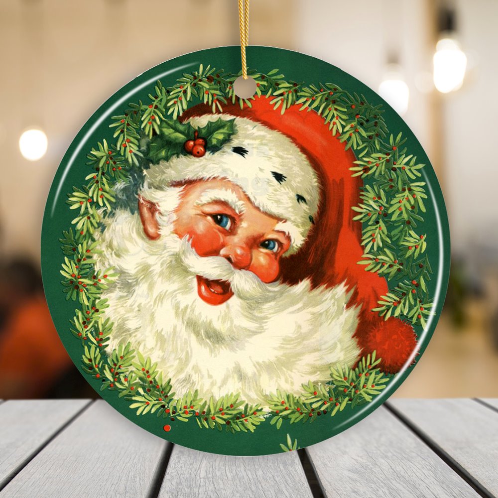 Victorian Santa Round Christmas Ornament Ceramic Ornament OrnamentallyYou Circle Version 2 