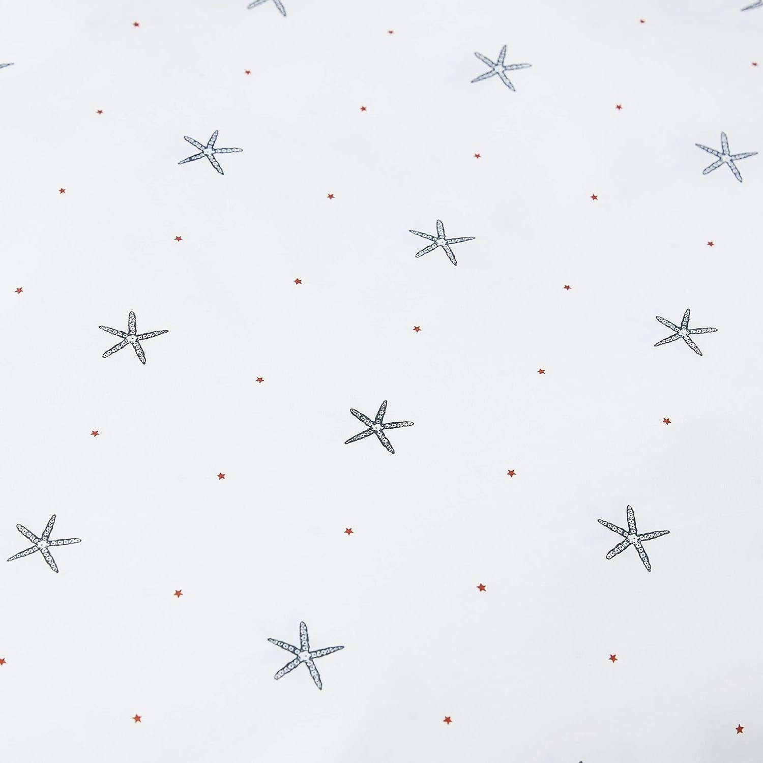 Full Size, Coastal Beach Starfish, White Navy, Red Cotton Sheet Set