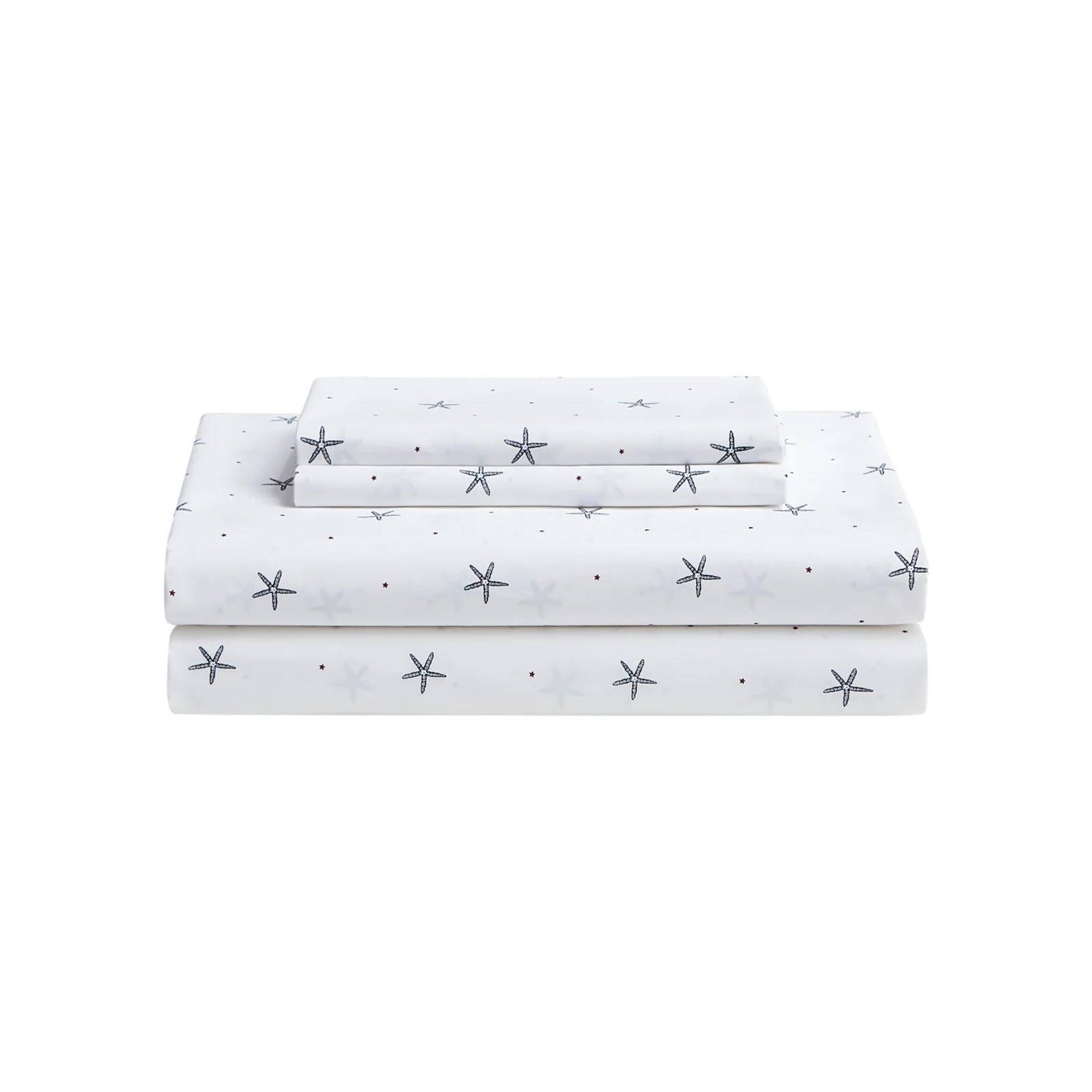 Full Size, Coastal Beach Starfish, White Navy, Red Cotton Sheet Set