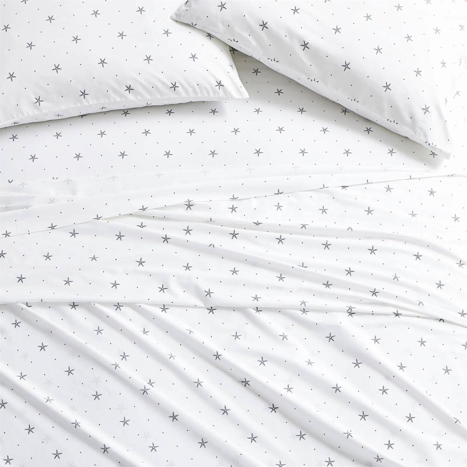Full Size, Coastal Beach Starfish, White Navy, Red Cotton Sheet Set