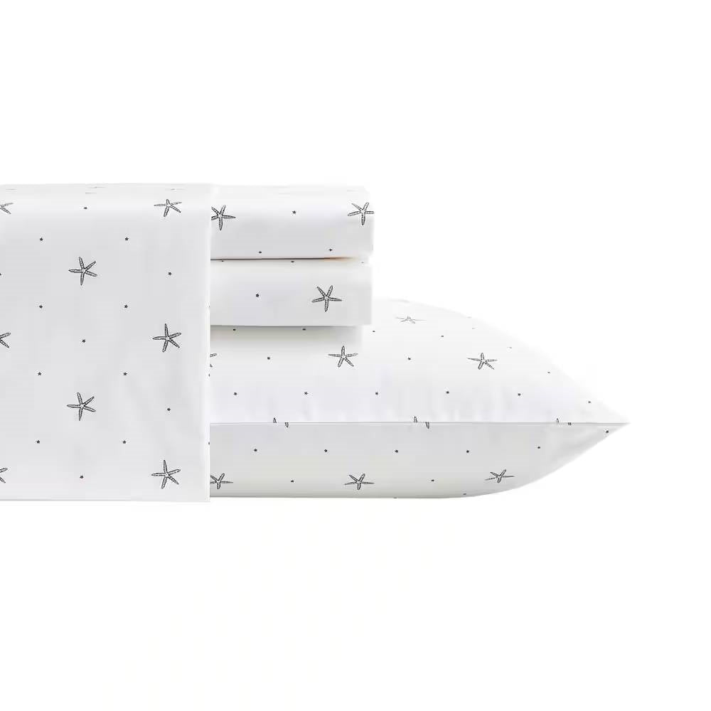Full Size, Coastal Beach Starfish, White Navy, Red Cotton Sheet Set