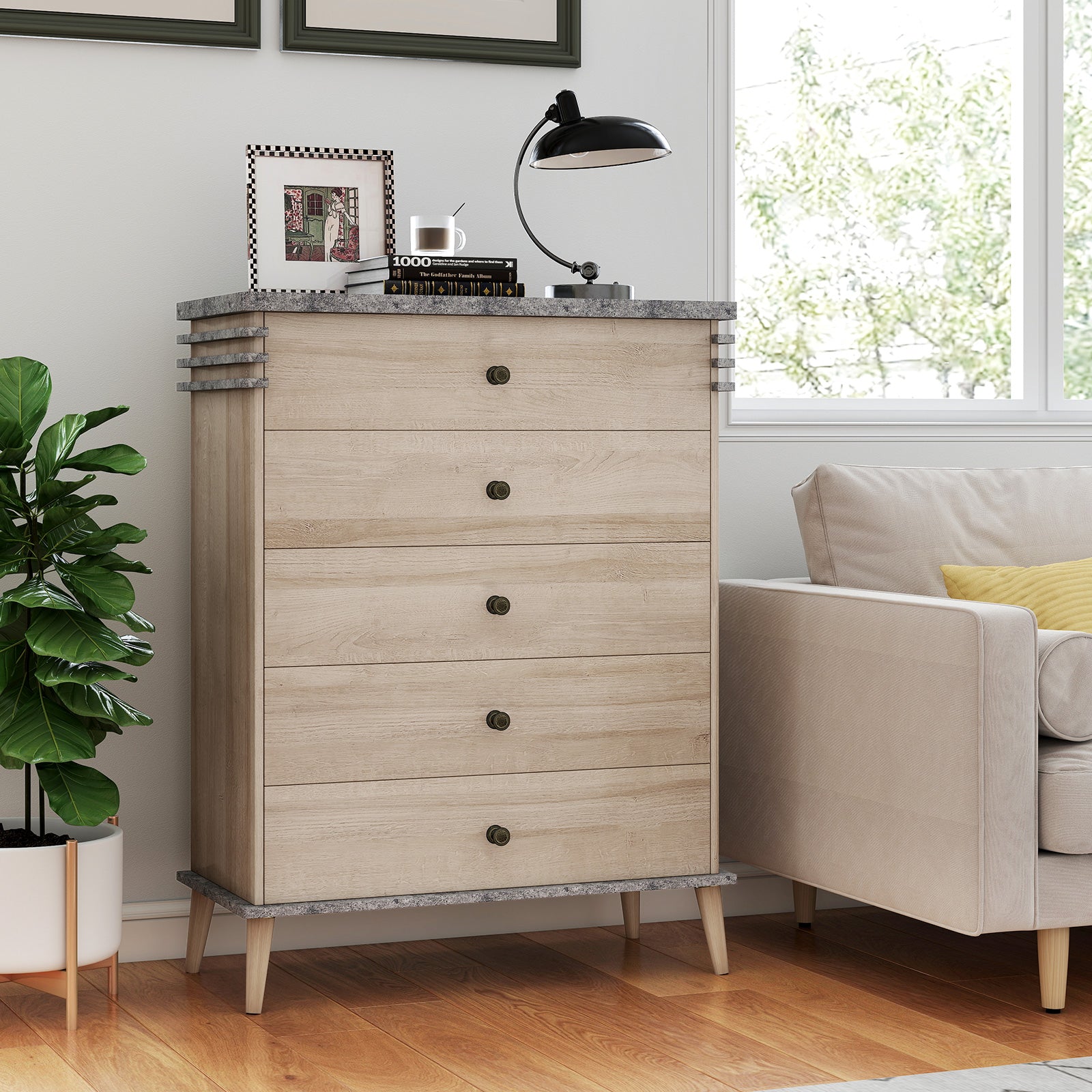 Farmhouse Chest Dresser, Tall Storage Organizer - Grey
