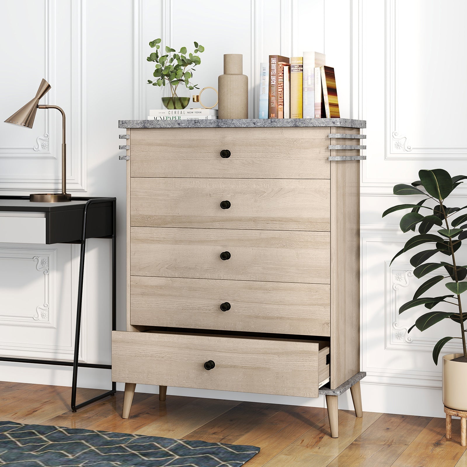 Farmhouse Chest Dresser, Tall Storage Organizer - Grey