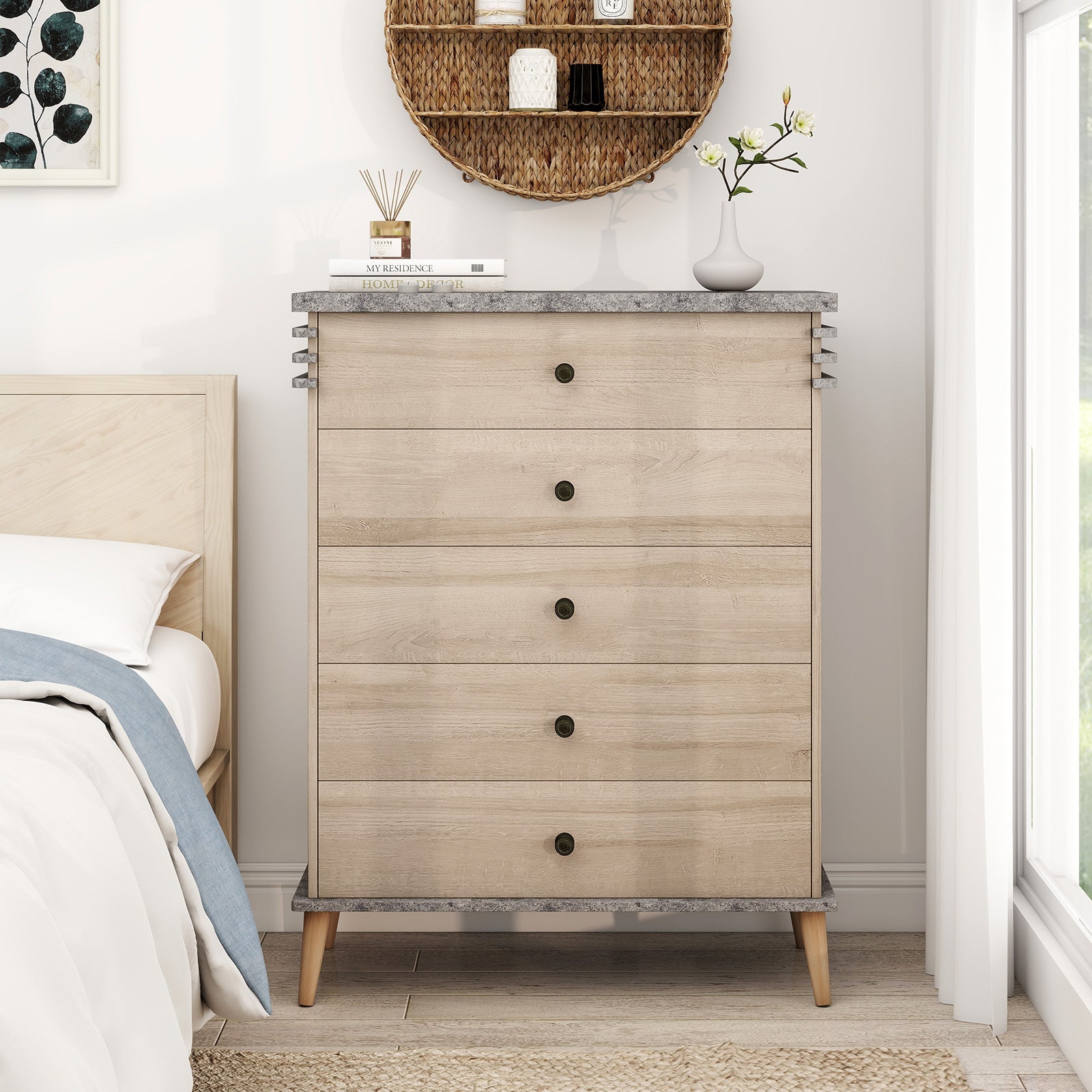 Farmhouse Chest Dresser, Tall Storage Organizer - Grey
