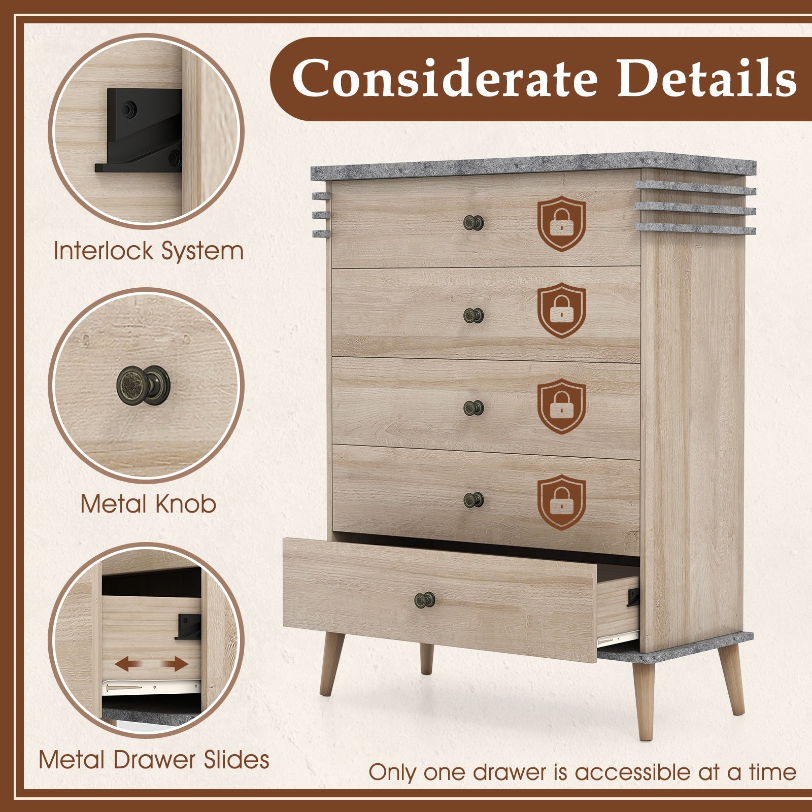 Farmhouse Chest Dresser, Tall Storage Organizer - Grey