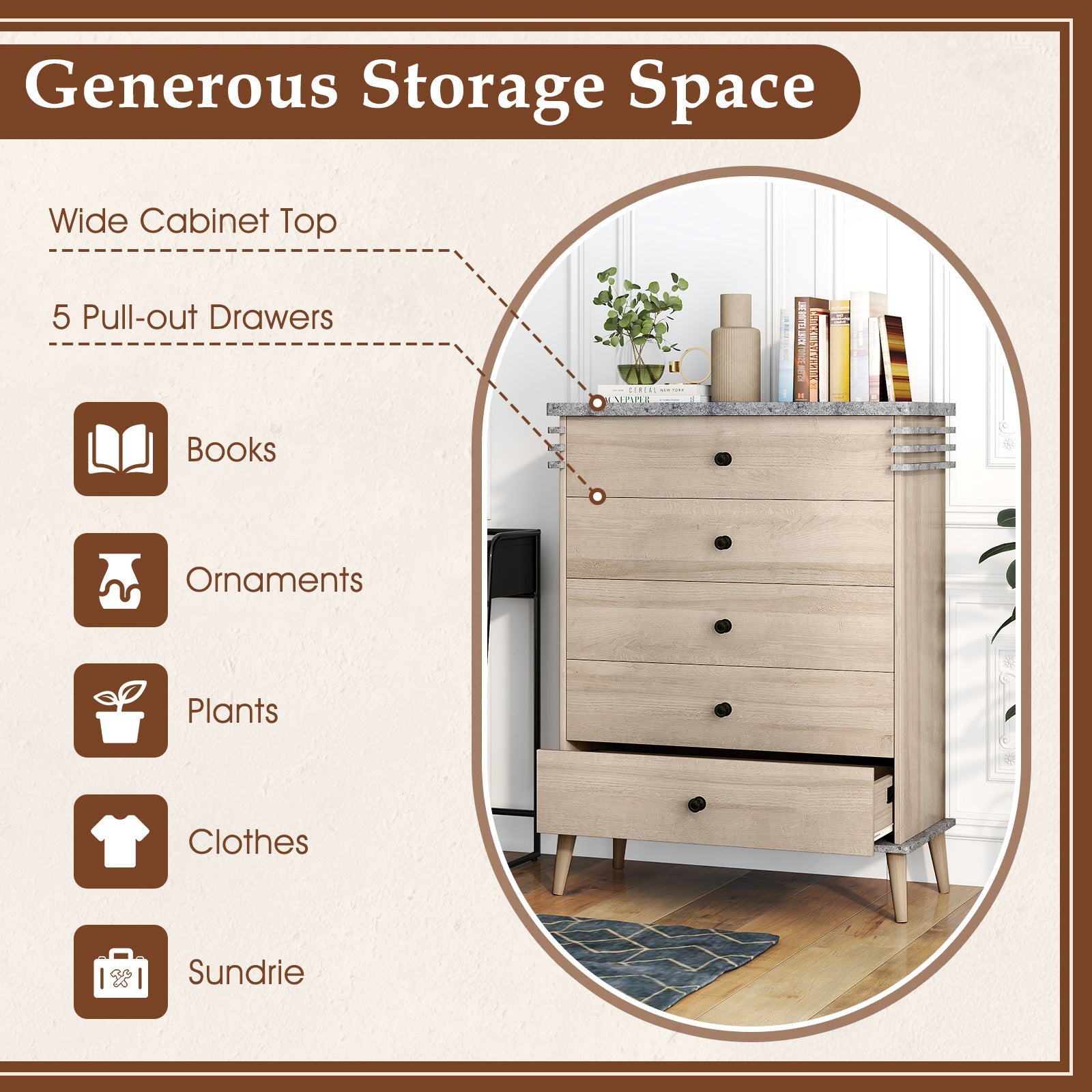 Farmhouse Chest Dresser, Tall Storage Organizer - Grey