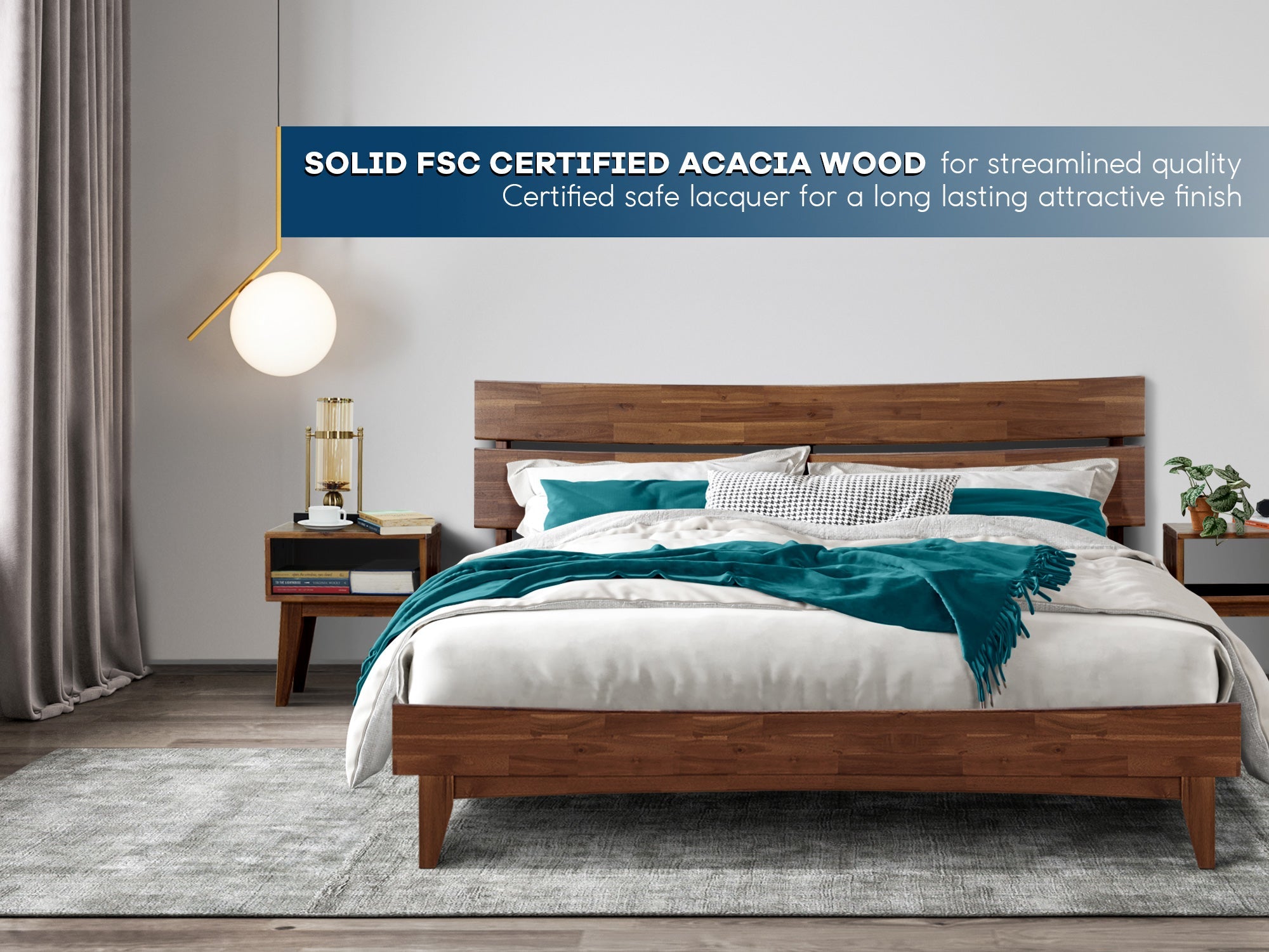 Acacia Aurora Bed Frame & Nightstand Set