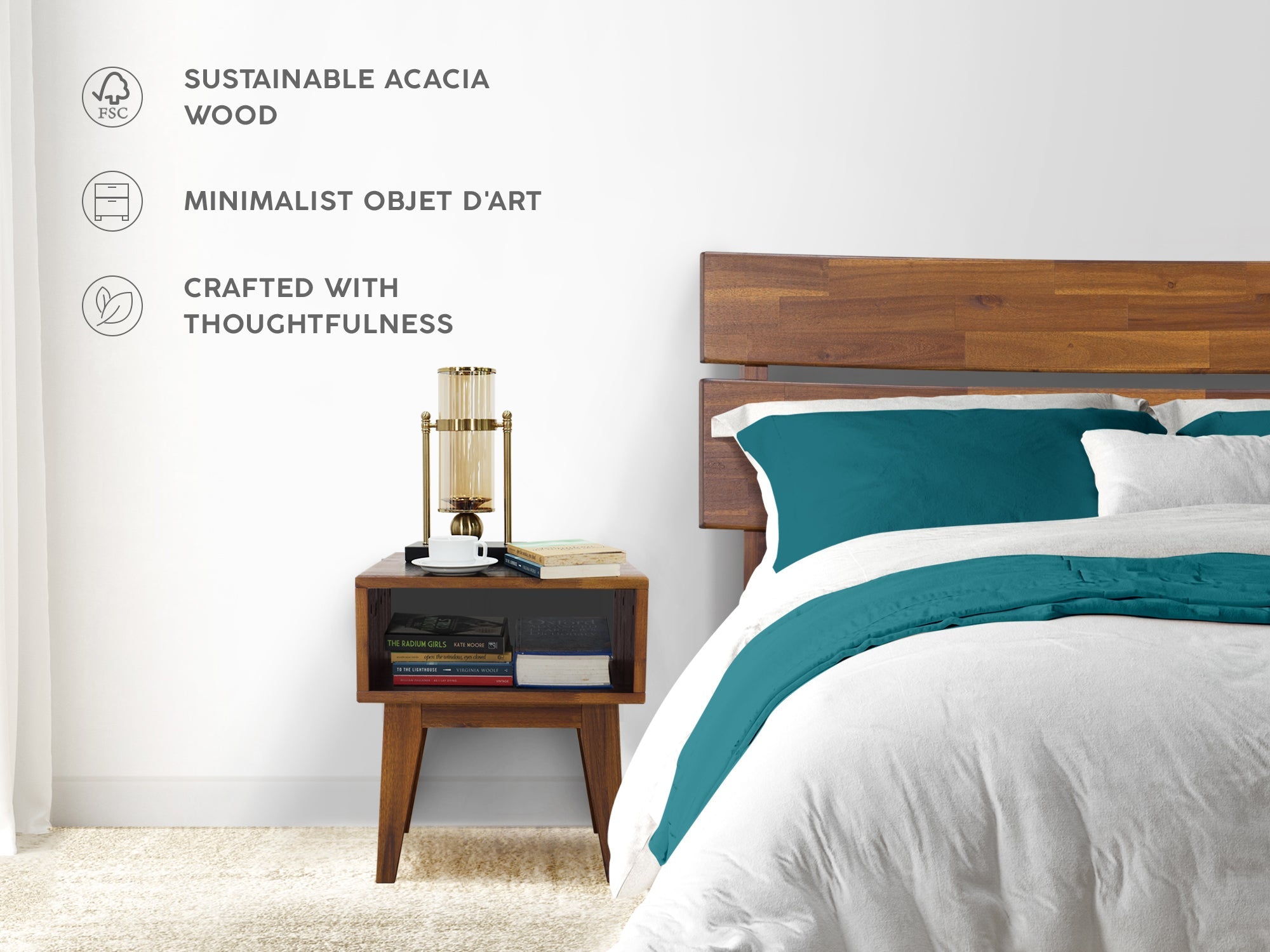 Acacia Aurora Bed Frame & Nightstand Set