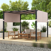 10 x 10 ft Flat Top Pergola with Retractable Canopy -Beige