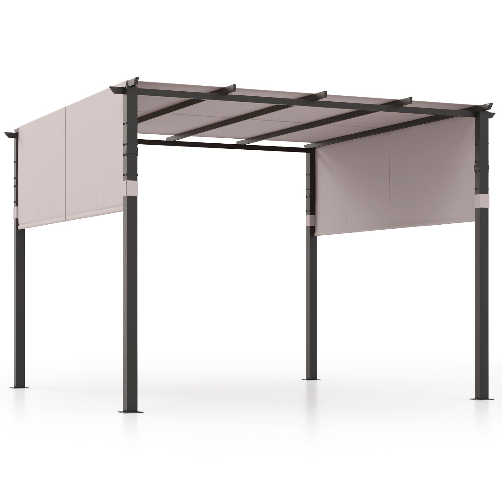 10 x 10 ft Flat Top Pergola with Retractable Canopy Gray