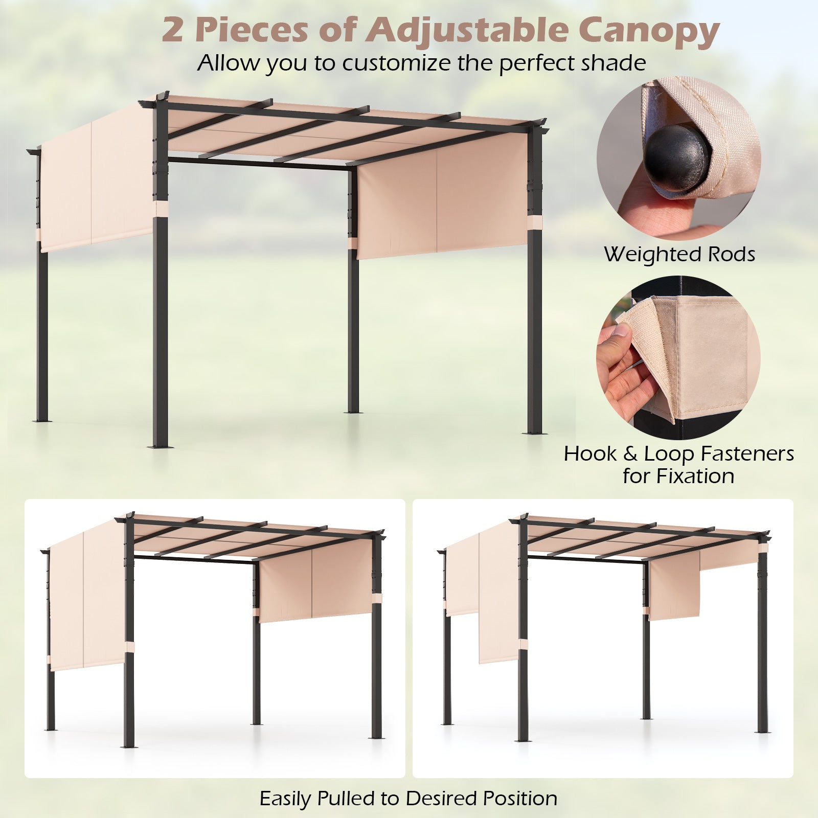 10 x 10 ft Flat Top Pergola with Retractable Canopy -Beige