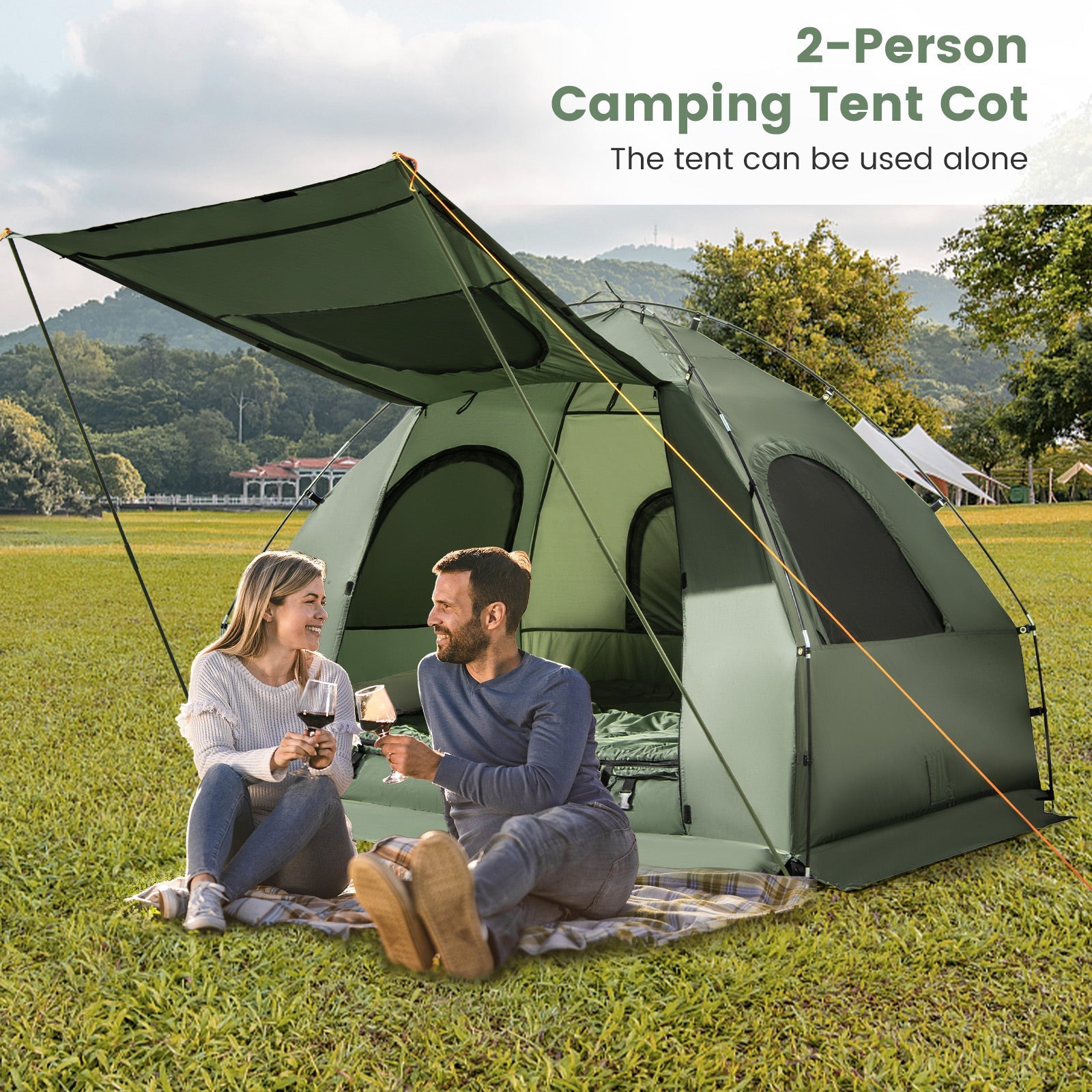5-in-1 2-Person Foldable Outdoor Camping Tent with Air Mattress and Sleeping Bag