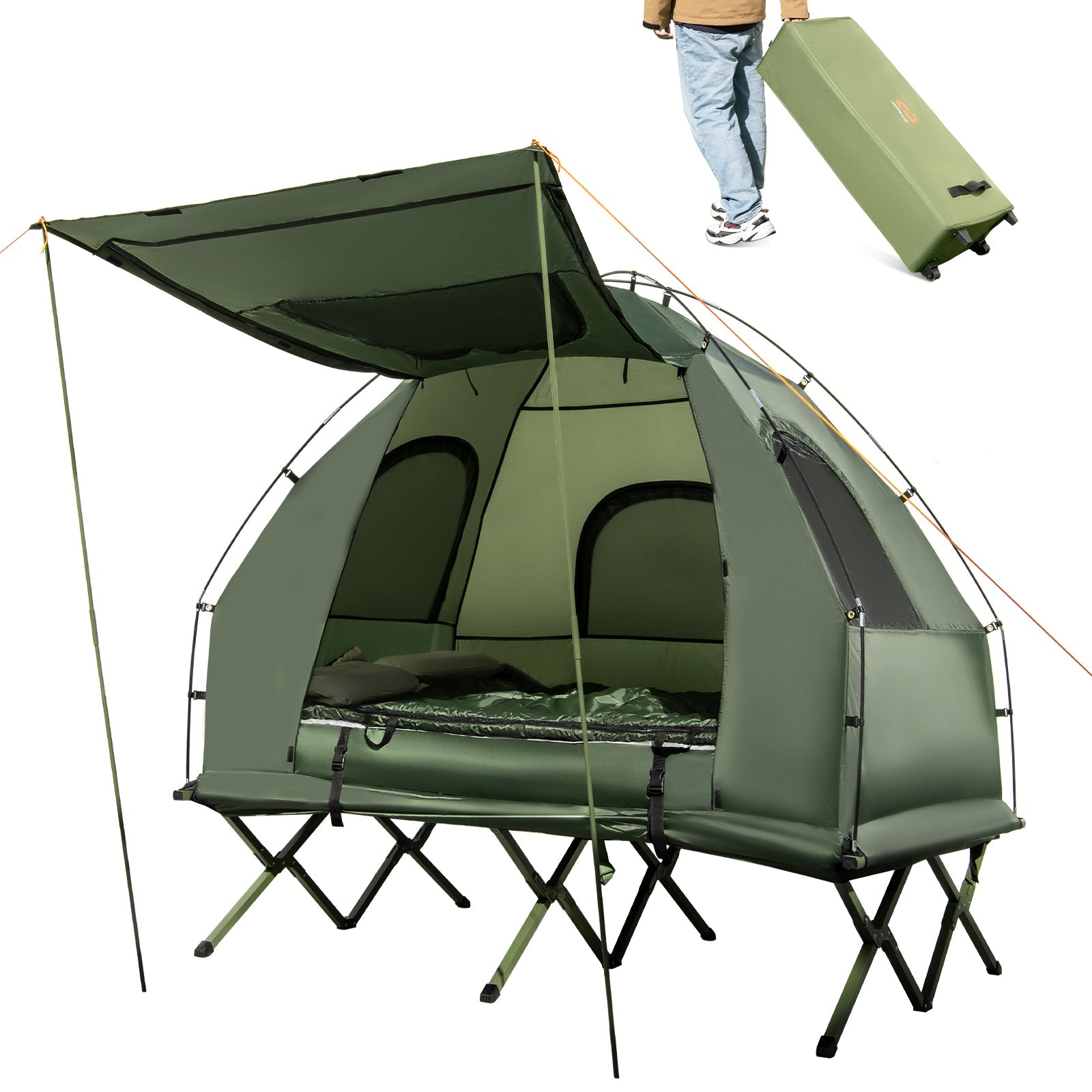 5-in-1 2-Person Foldable Outdoor Camping Tent with Air Mattress and Sleeping Bag