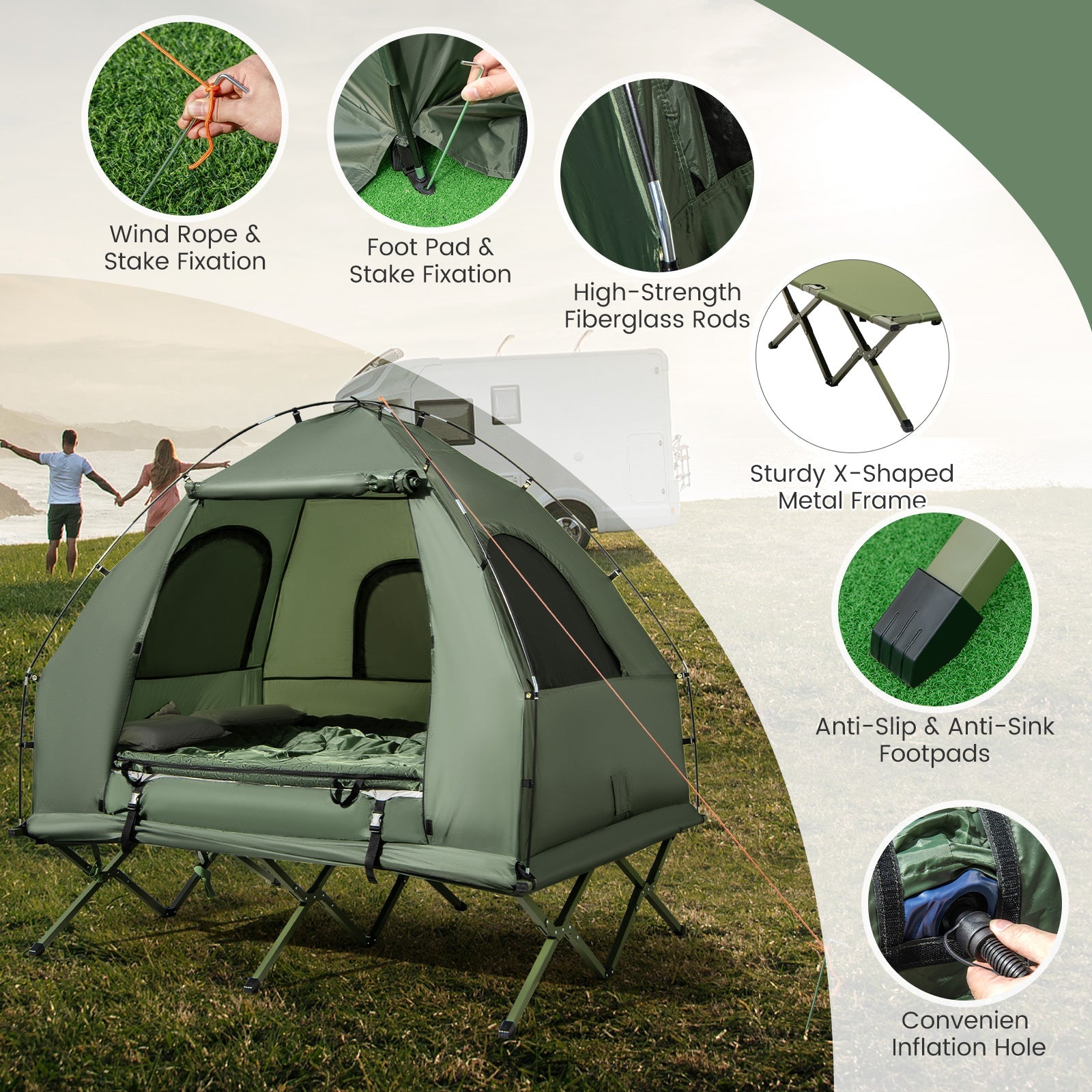 5-in-1 2-Person Foldable Outdoor Camping Tent with Air Mattress and Sleeping Bag