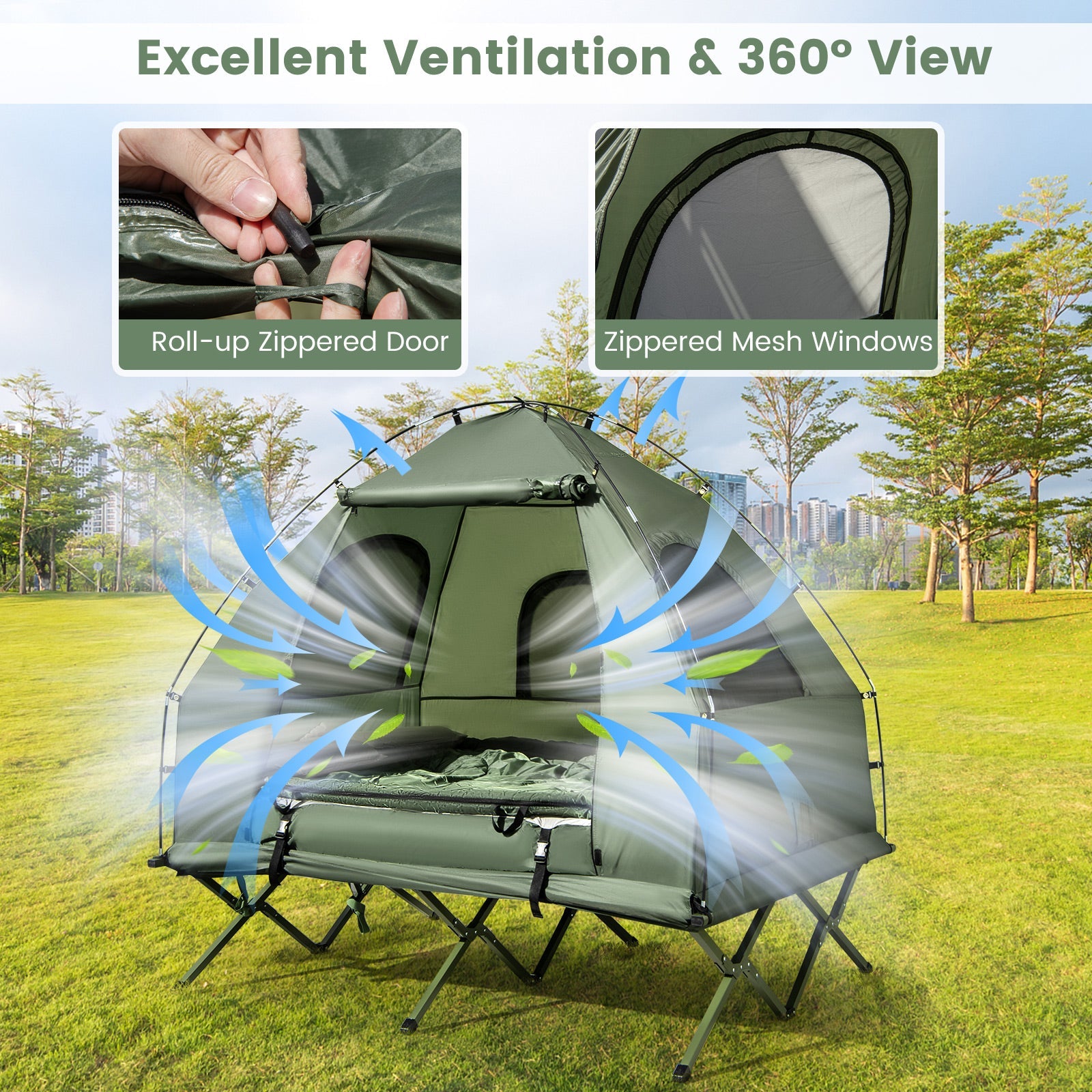 5-in-1 2-Person Foldable Outdoor Camping Tent with Air Mattress and Sleeping Bag