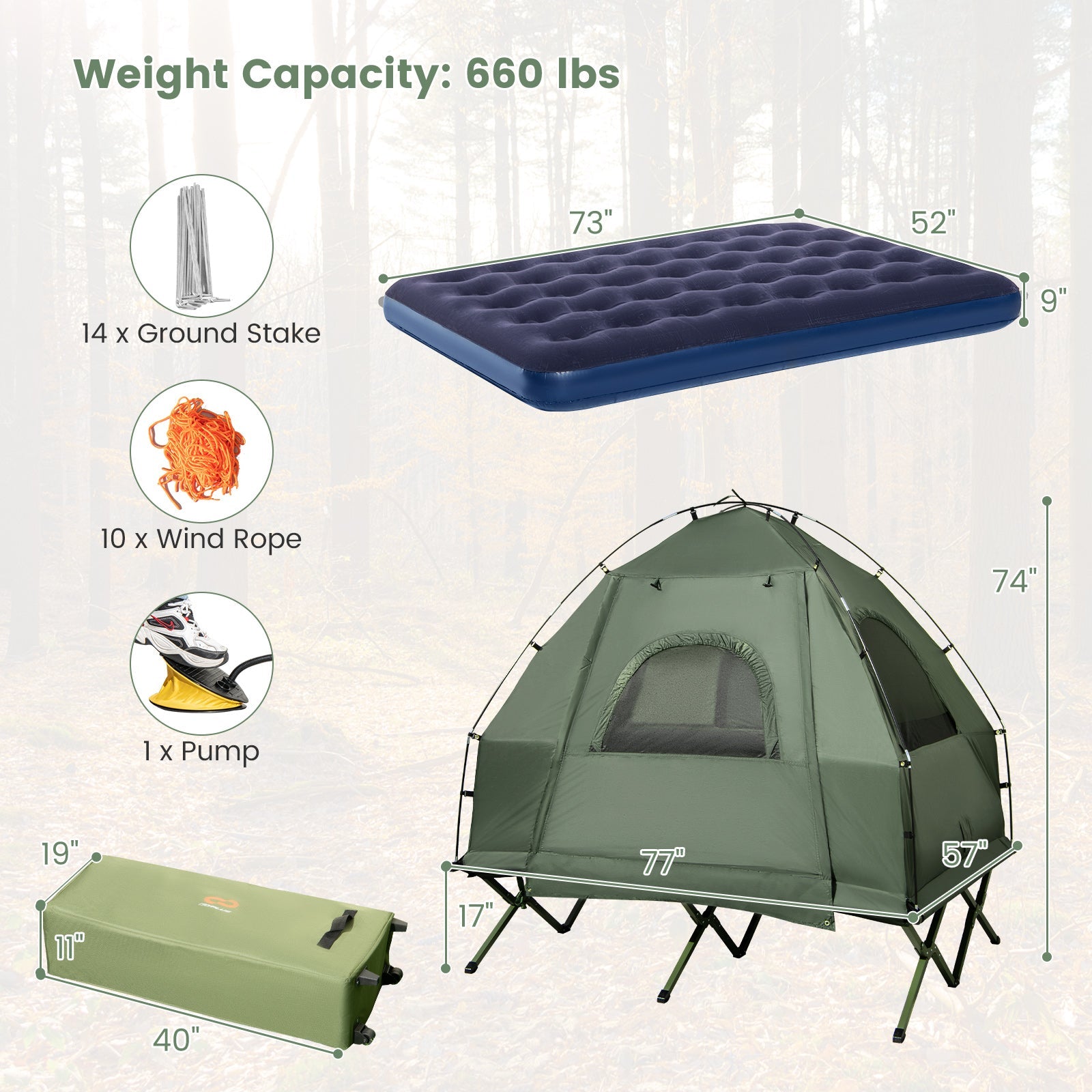 5-in-1 2-Person Foldable Outdoor Camping Tent with Air Mattress and Sleeping Bag