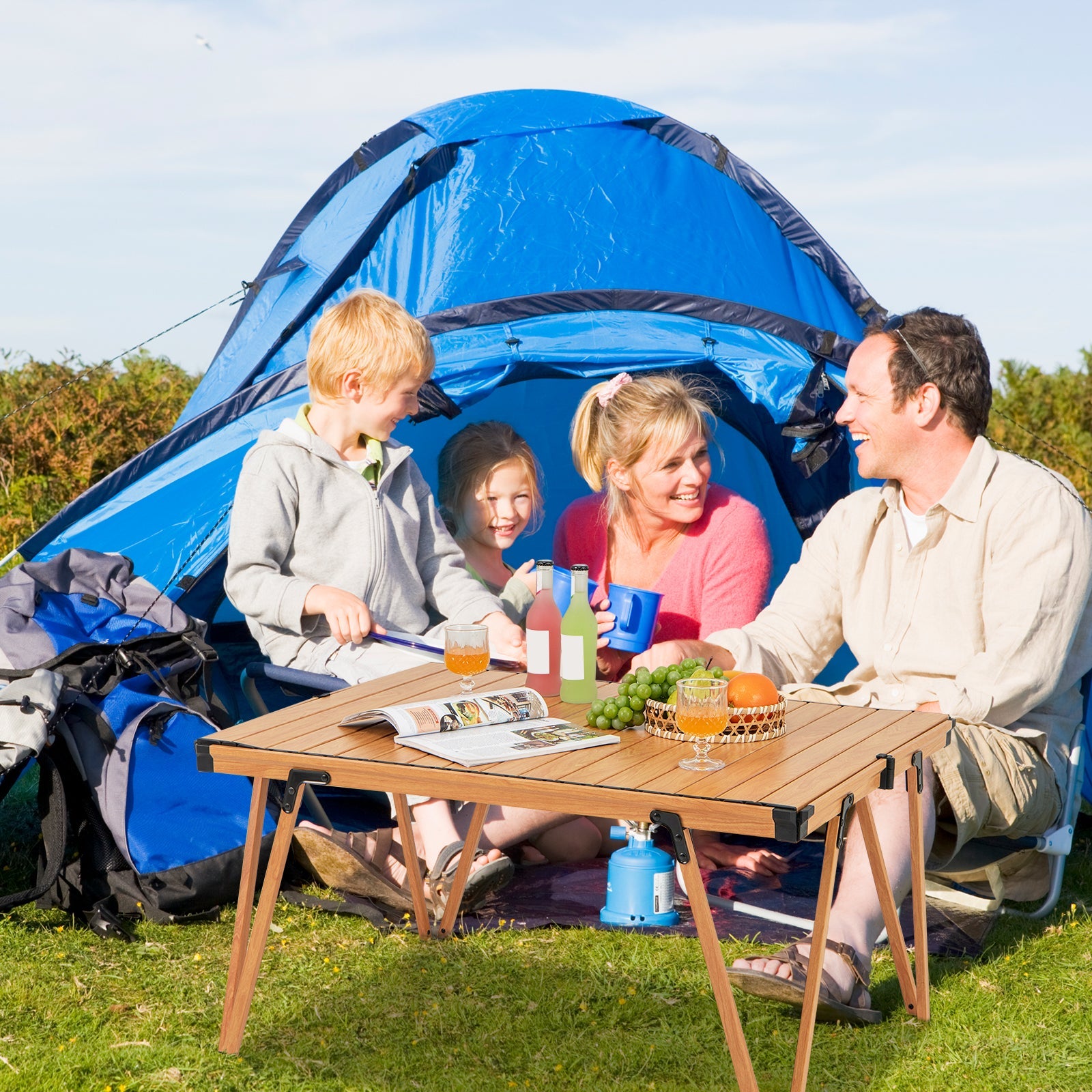 Folding Camping Table Picnic Table with Storage Bag -Brown