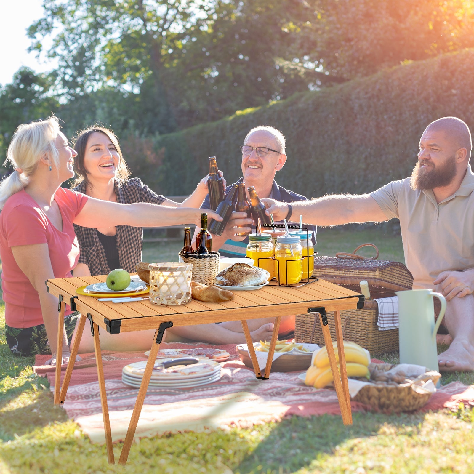 Folding Camping Table Picnic Table with Storage Bag -Brown