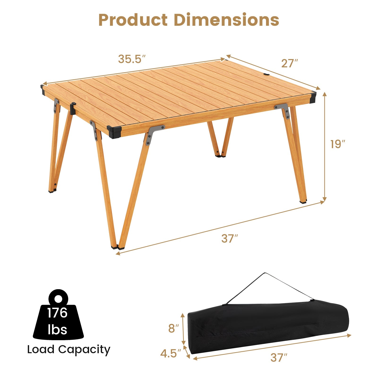 Folding Camping Table Picnic Table with Storage Bag -Brown