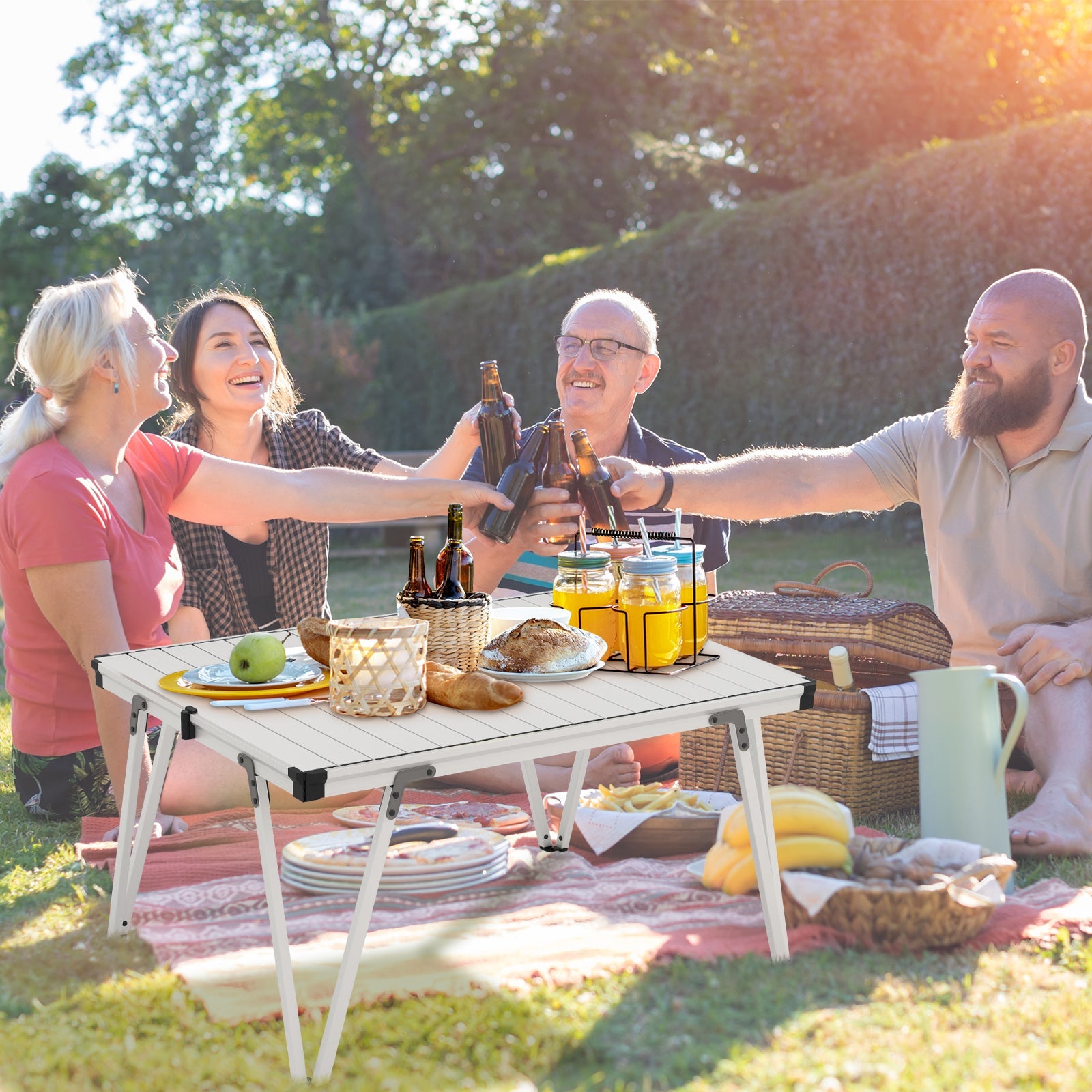 Folding Camping Table Picnic Table with Storage Bag -Silver