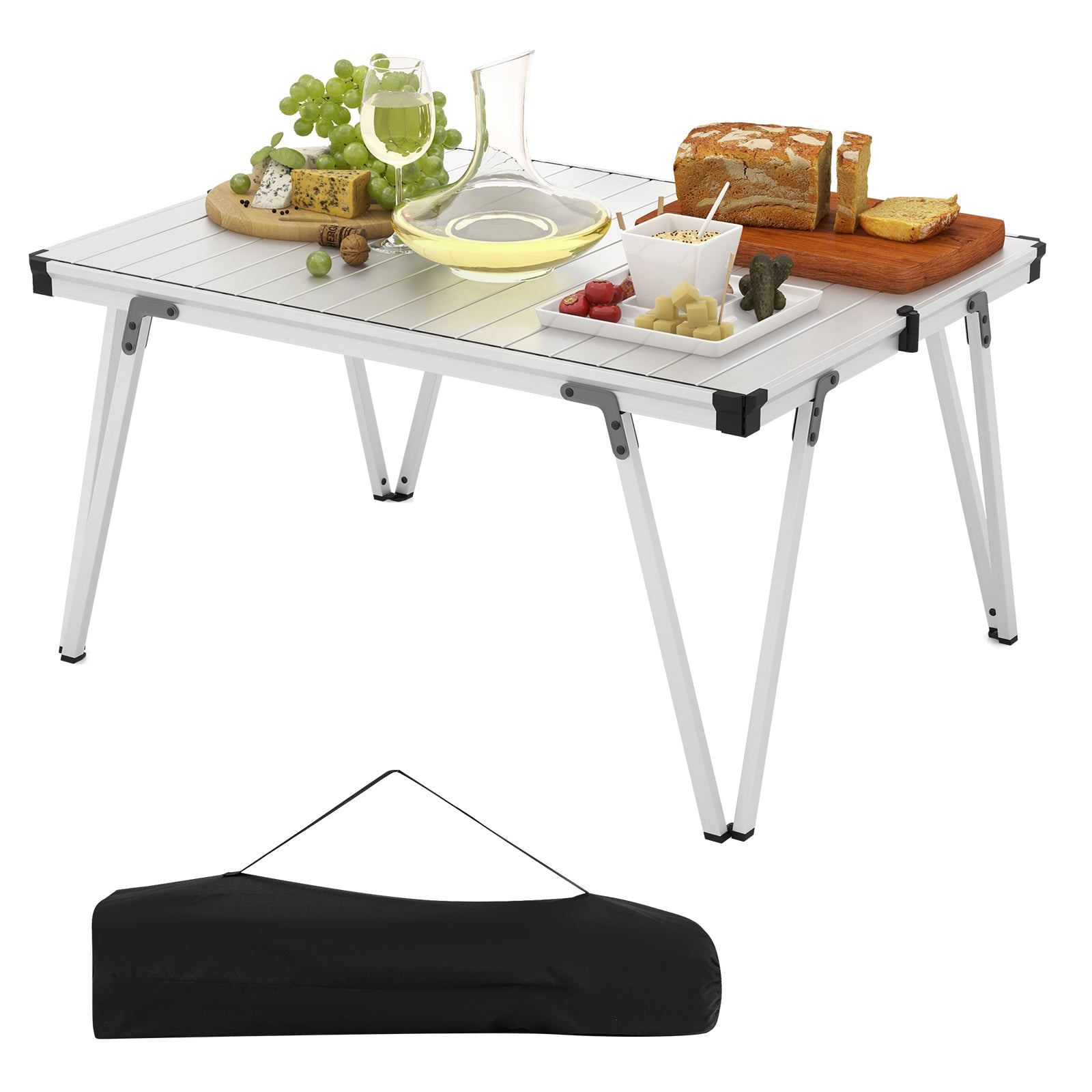 Folding Camping Table Picnic Table with Storage Bag -Silver