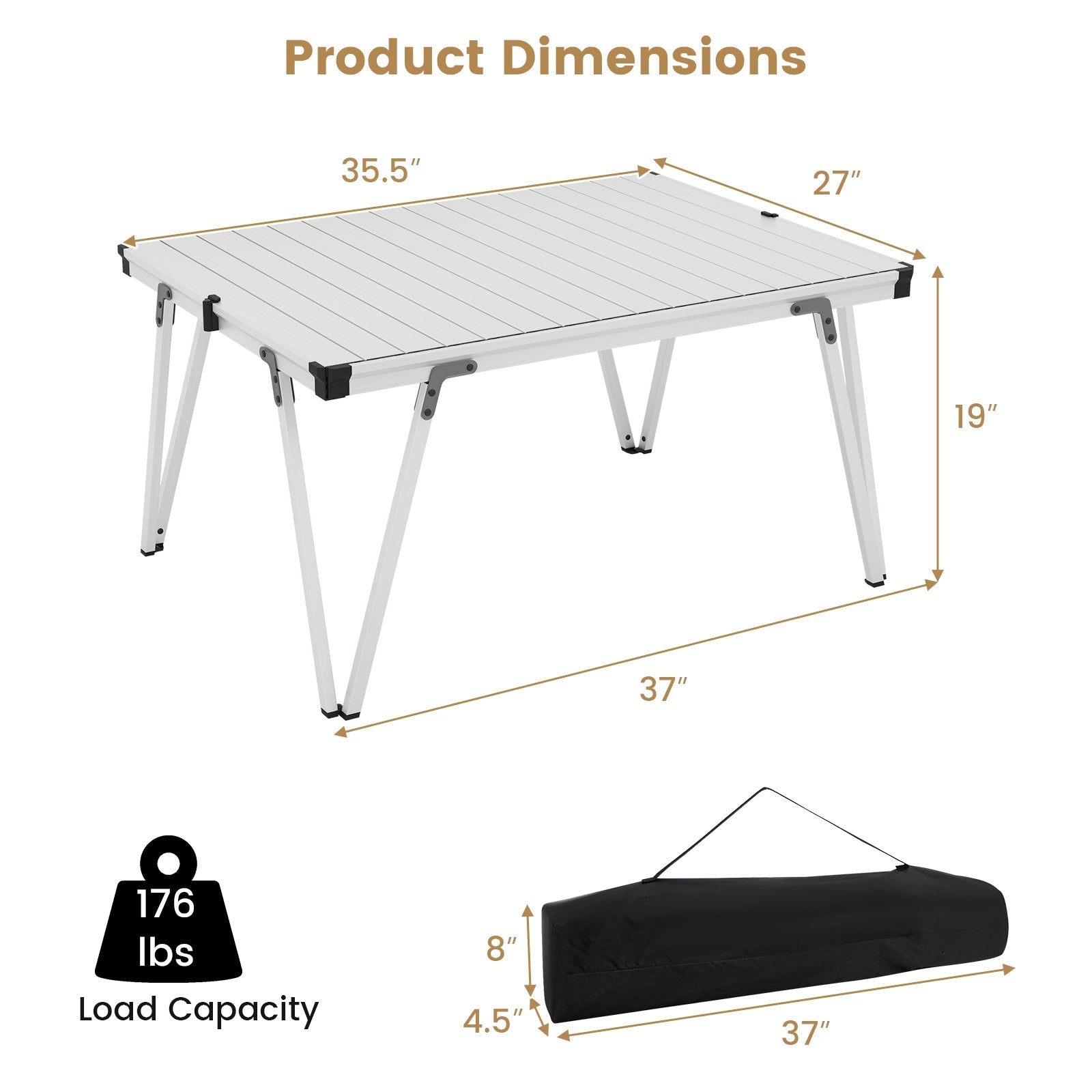 Folding Camping Table Picnic Table with Storage Bag -Silver
