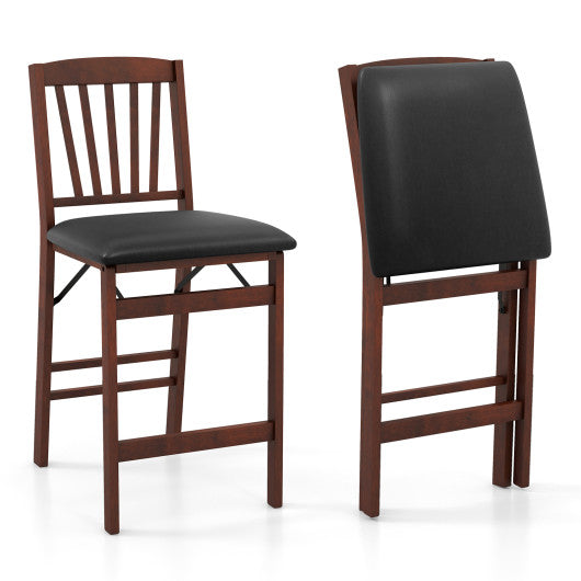 Set of 2 Counter Height Chairs Folding Kitchen Island Stool with Padded Seat-Brown by VYSN