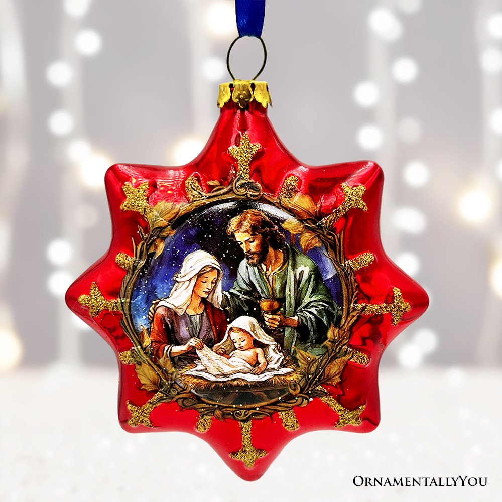 Graceful Nativity Star Glass Christmas Ornament, Unique Christian Religious Decor Glass Ornament OrnamentallyYou 